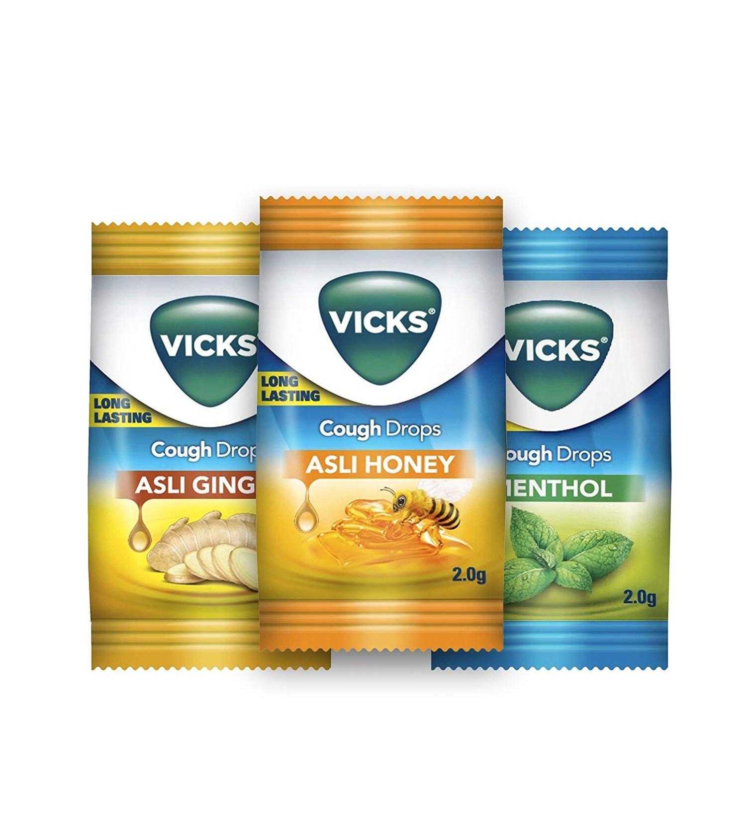 VICKS Cough Drops for Throat Irritation Relief - 185 Drops Jar | Menthol, Honey, Ginger Flavors - Buy Online on GoSupps.com