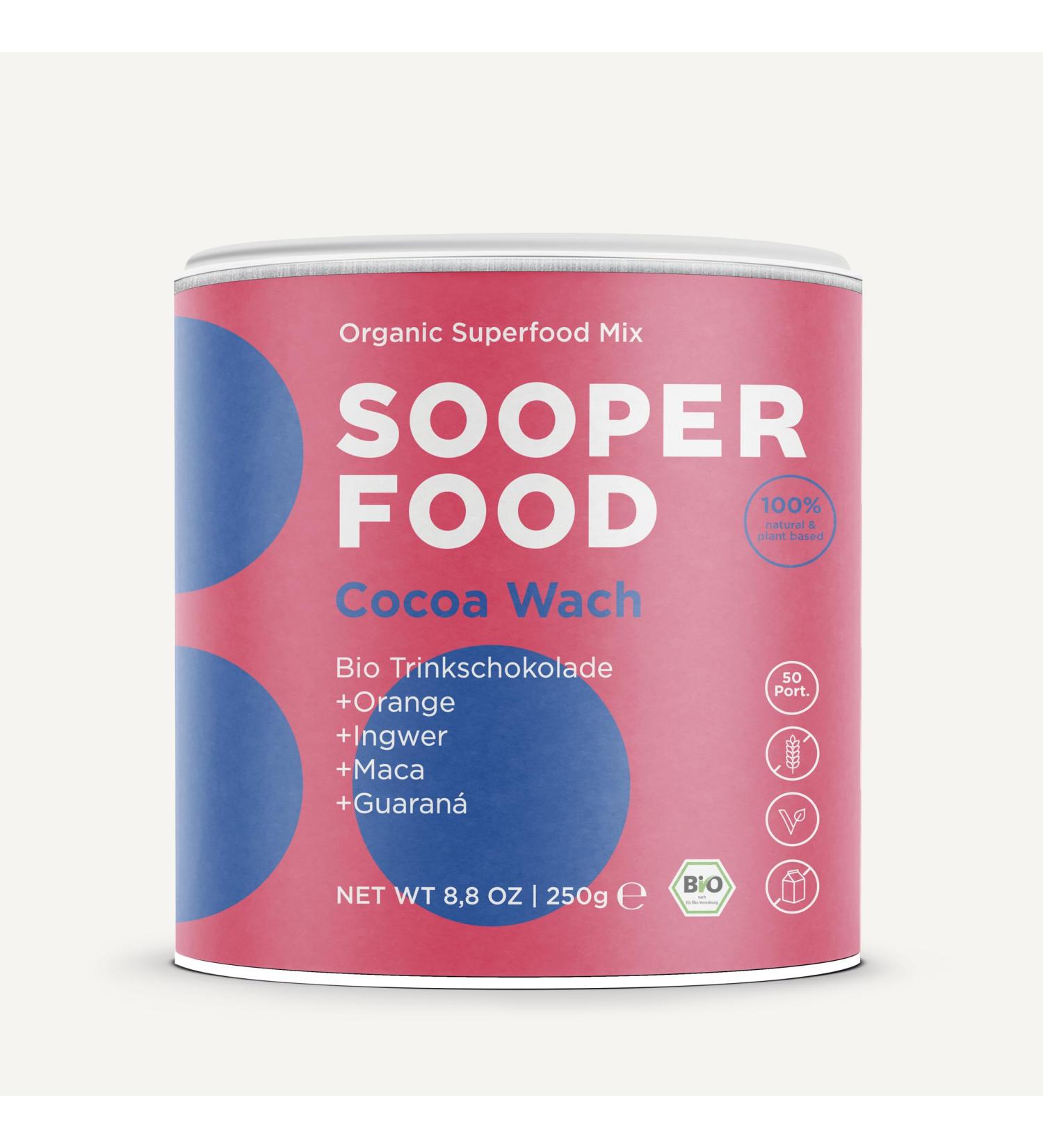 Sooper Food Cocoa Wach - Organic Vegan Chocolate Nut Powder with Turmeric & Ginger - Instant Energy Boost - 250g - Buy Online on GoSupps.com