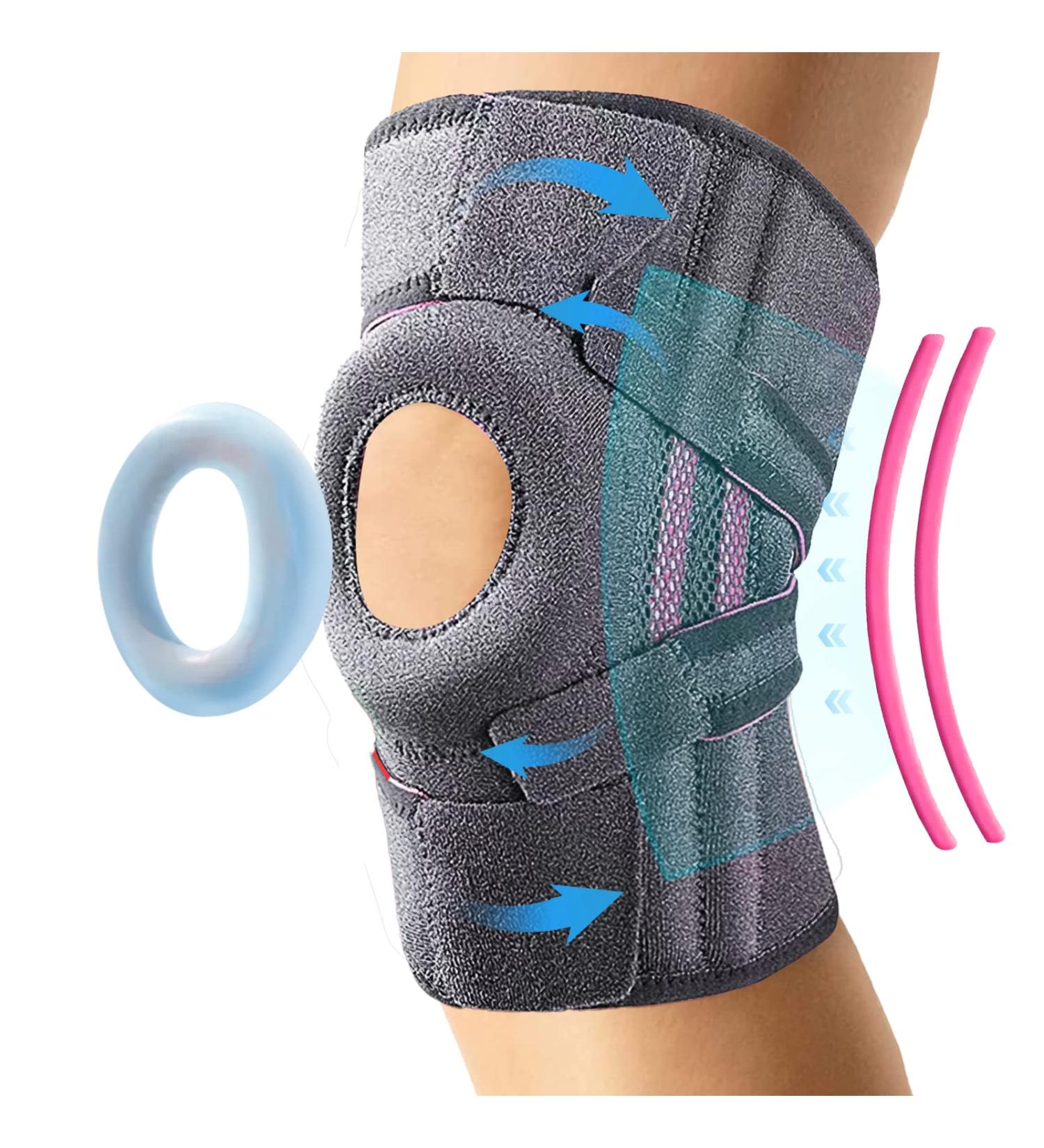 Leegosun Knee Braces For Men & Women Compression Knee Stabilizer Adjustable Knee Support Sleeve Enhanced Support Open Knee With Patella Gel Patella Stabilizer For Arthritis Meniscus Tear Injury Recovery Joint Pain Relief ACL Workout (Dark Grey) - Buy Online on GoSupps.com