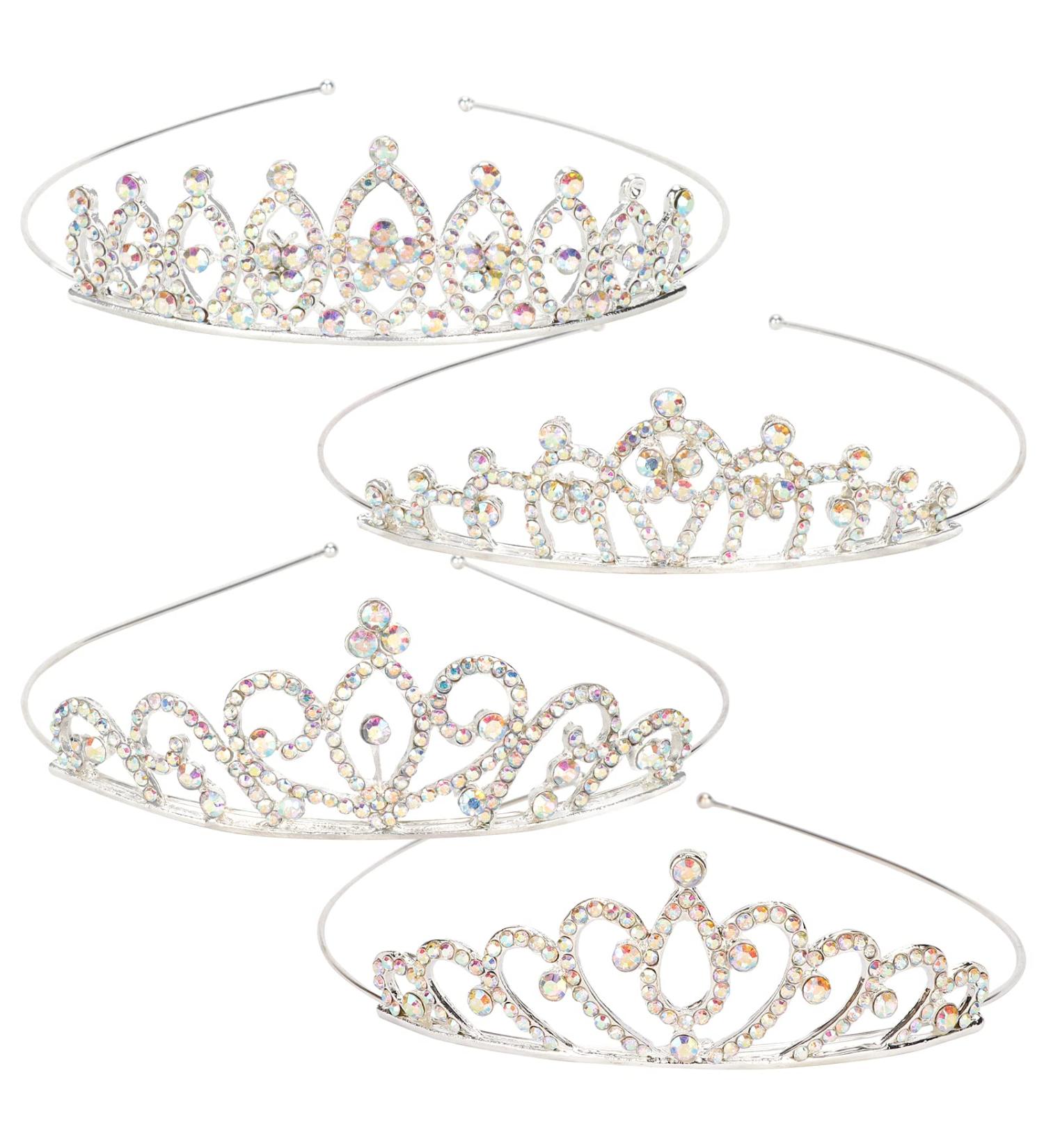 4pcs AB Rhinestone Silver Princess Crowns Set for Girls - Small Tiara for Birthday, Halloween & Christmas - Buy Online on GoSupps.com