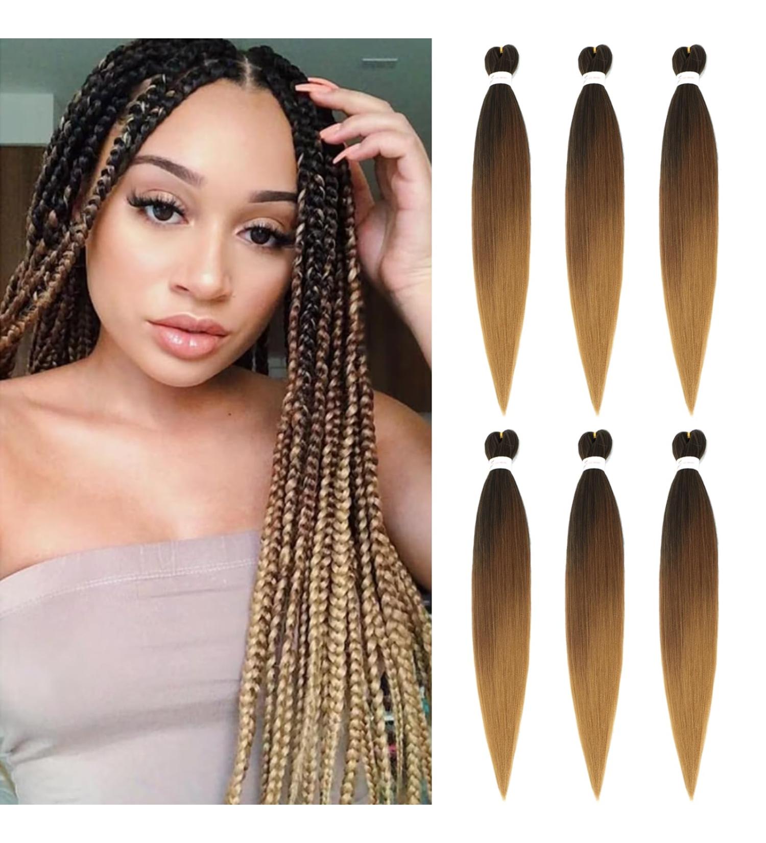 Pre-stretched Braiding Hair Easy Braid 6 Packs Professional Synthetic Fiber Crochet EZ Braids Yaki Texture Braiding Hair Extensions(1B/30/27 20 inch) 20 Inch (Pack of 6) T1B/30/27 - Buy Online on GoSupps.com