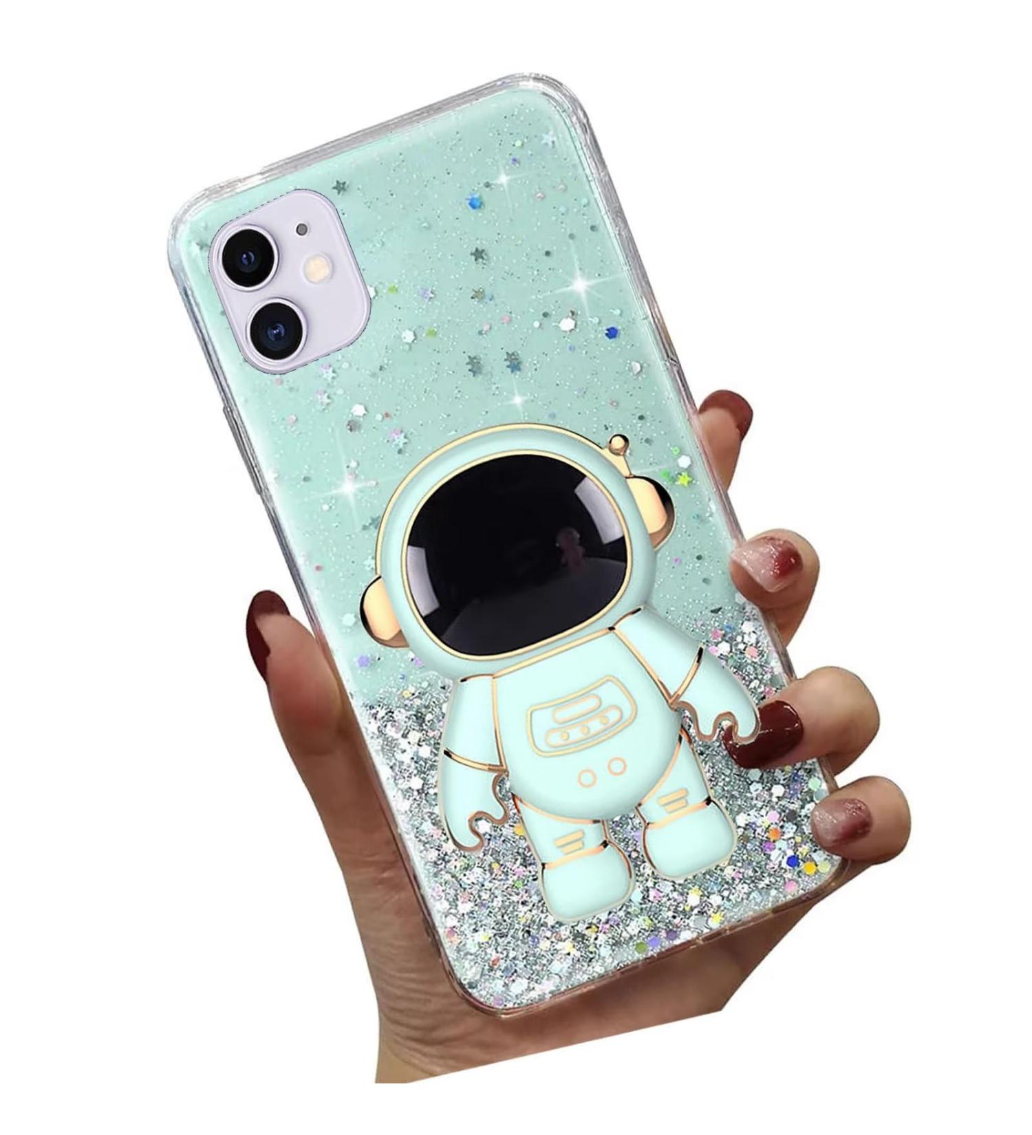 Tivenfezk Nadoli for iPhone 11 - Astronaut Hidden Stands Shell Glitter Soft Silicone Bling Cover Transparent Protective Case in Green - Buy Online on GoSupps.com