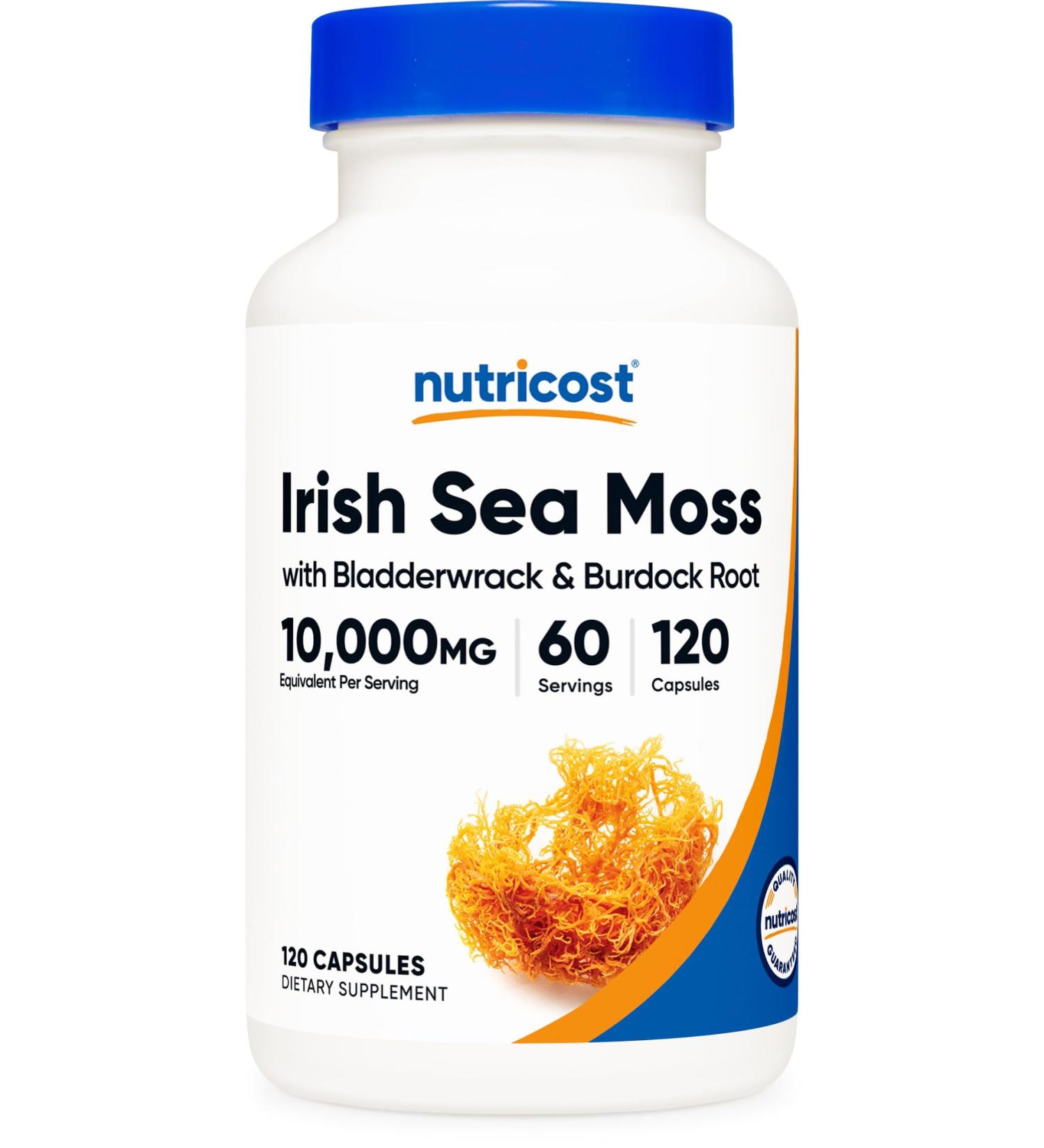 Nutricost Irish Sea Moss Extract (10 000mg) 120 Capsules - Bladderwrack Burdock Root Vegan GMO-Free 60 Servings - Buy Online on GoSupps.com