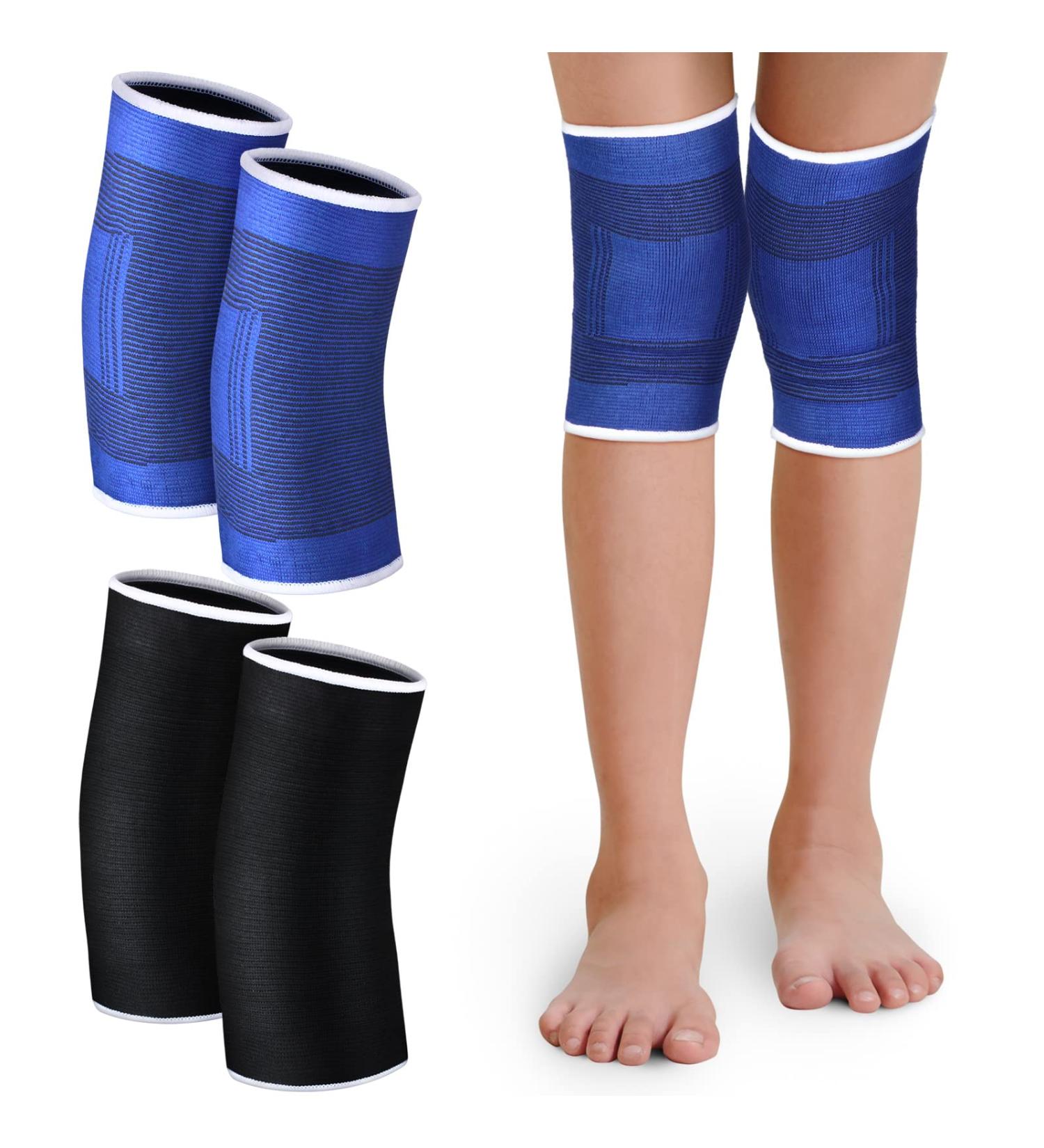 Kids Knee Brace Support - 2 Pairs Patella Compression Sleeves for Boys & Girls | Volleyball, Basketball, Gymnastics | Blue & Black - Buy Online on GoSupps.com