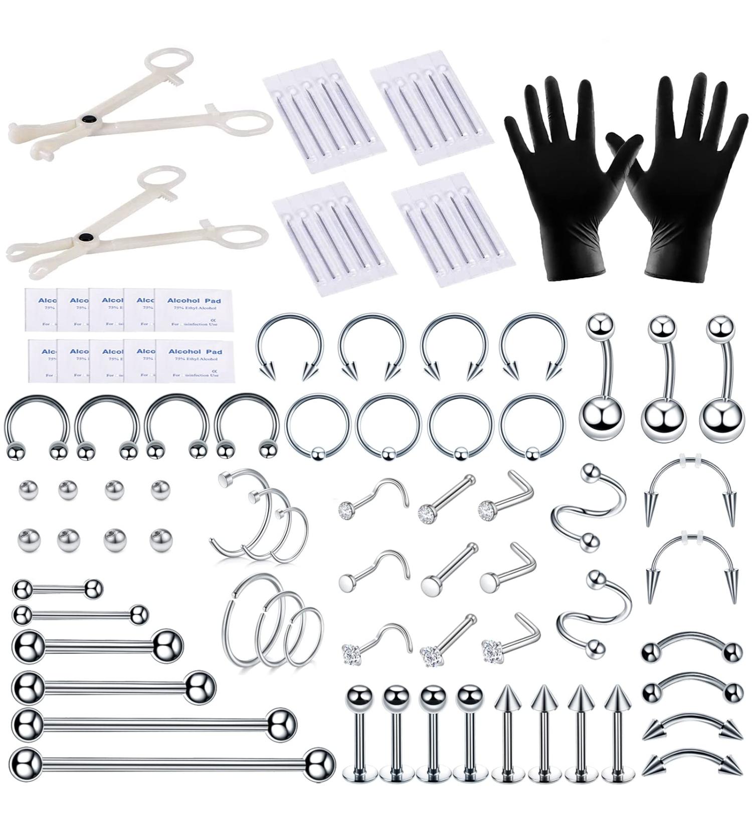 94PCS Mixed-Pack Piercing Kit: Stainless Steel Jewelry & Needles for All Body Piercings - Includes Tools & Alcohol Pads - Buy Online on GoSupps.com