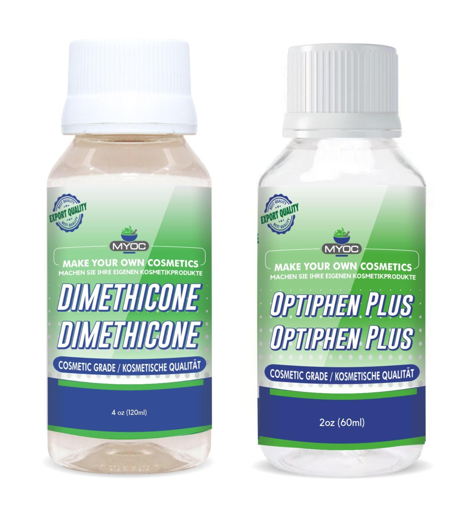 Myoc Combo Pack Dimethicone 120 ml & Optiphen Plus 60 ml ideal for compact cosmetic kits