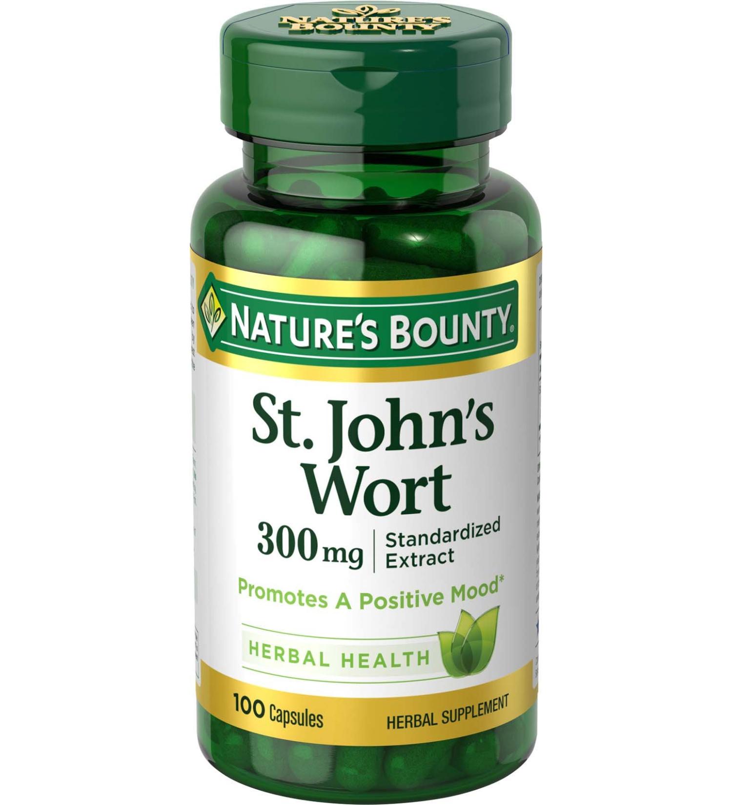 Nature's Bounty St. John's Wort Pills and Herbal Health Supplement, Promotes a Positive Mood, 300 mg Capsules, 100 Count, Pack of 2