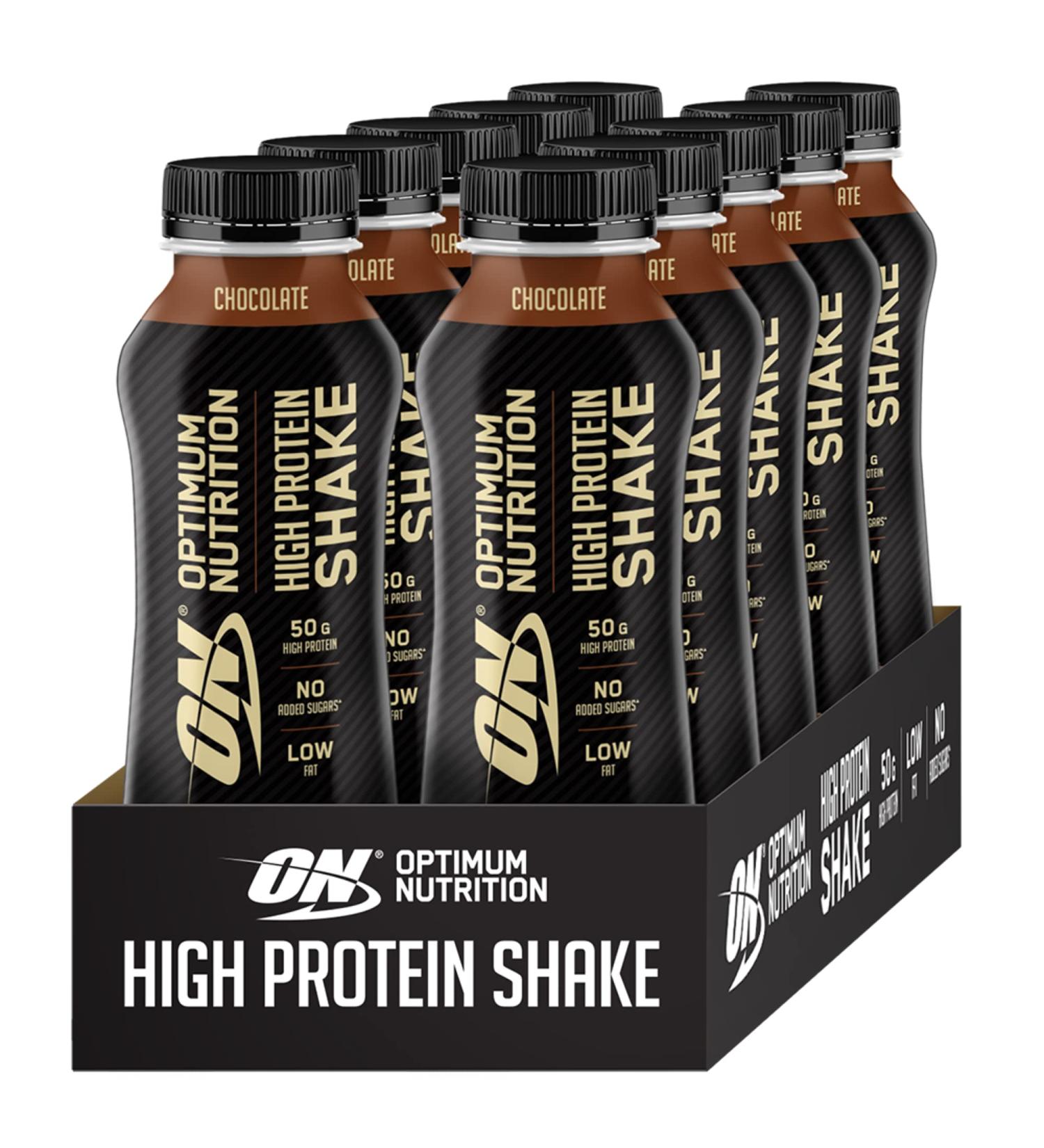 Optimum Nutrition High Protein Shake - Low Fat No Added Sugar Chocolate - 10x500ml Post Workout Snack for Men & Women - Buy Online on GoSupps.com