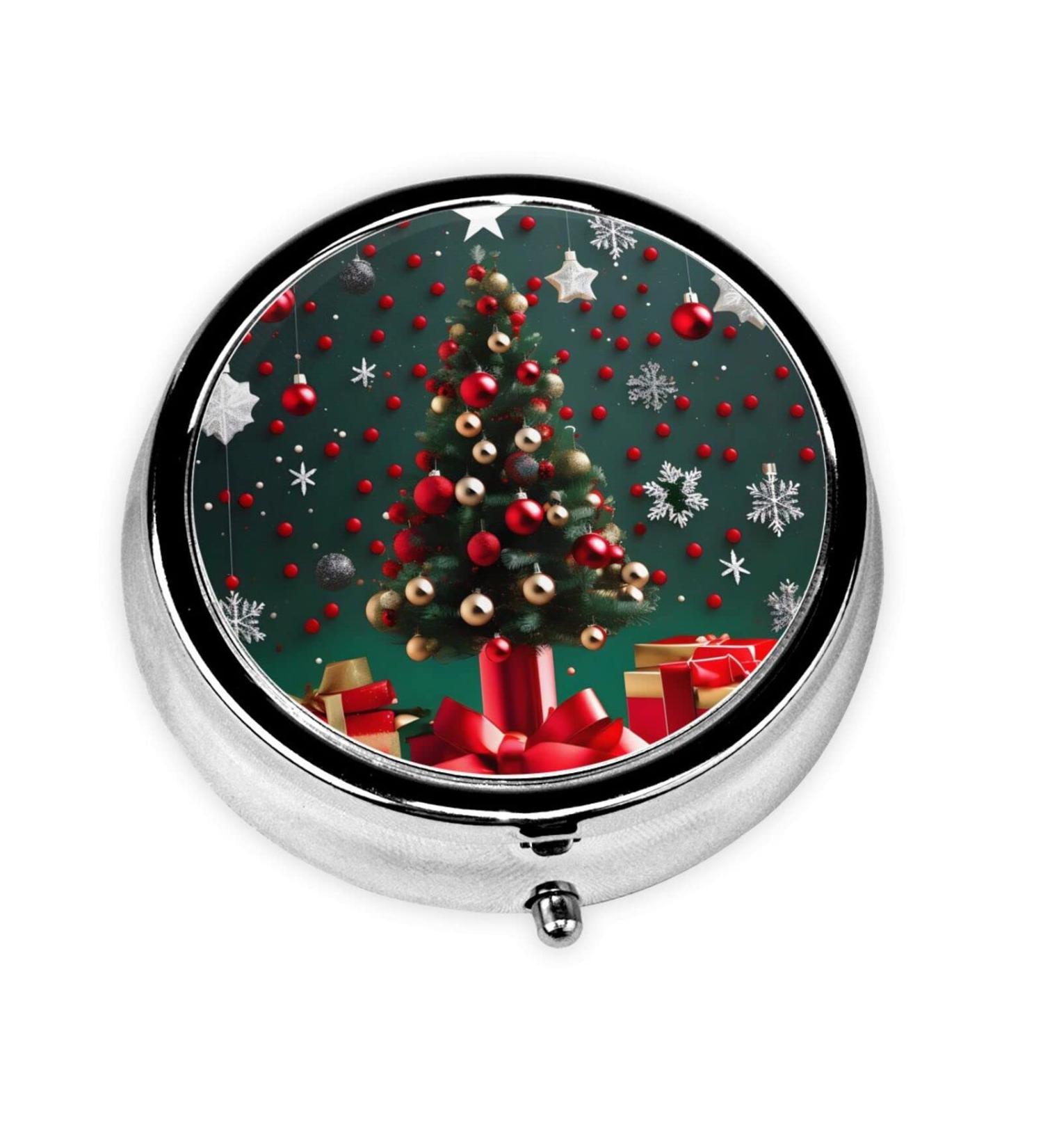 Round Ball Christmas Tree Pill Box - 3 Compartment Organizer | Portable Travel Pill Box for Easy Medication Management - Buy Online on GoSupps.com