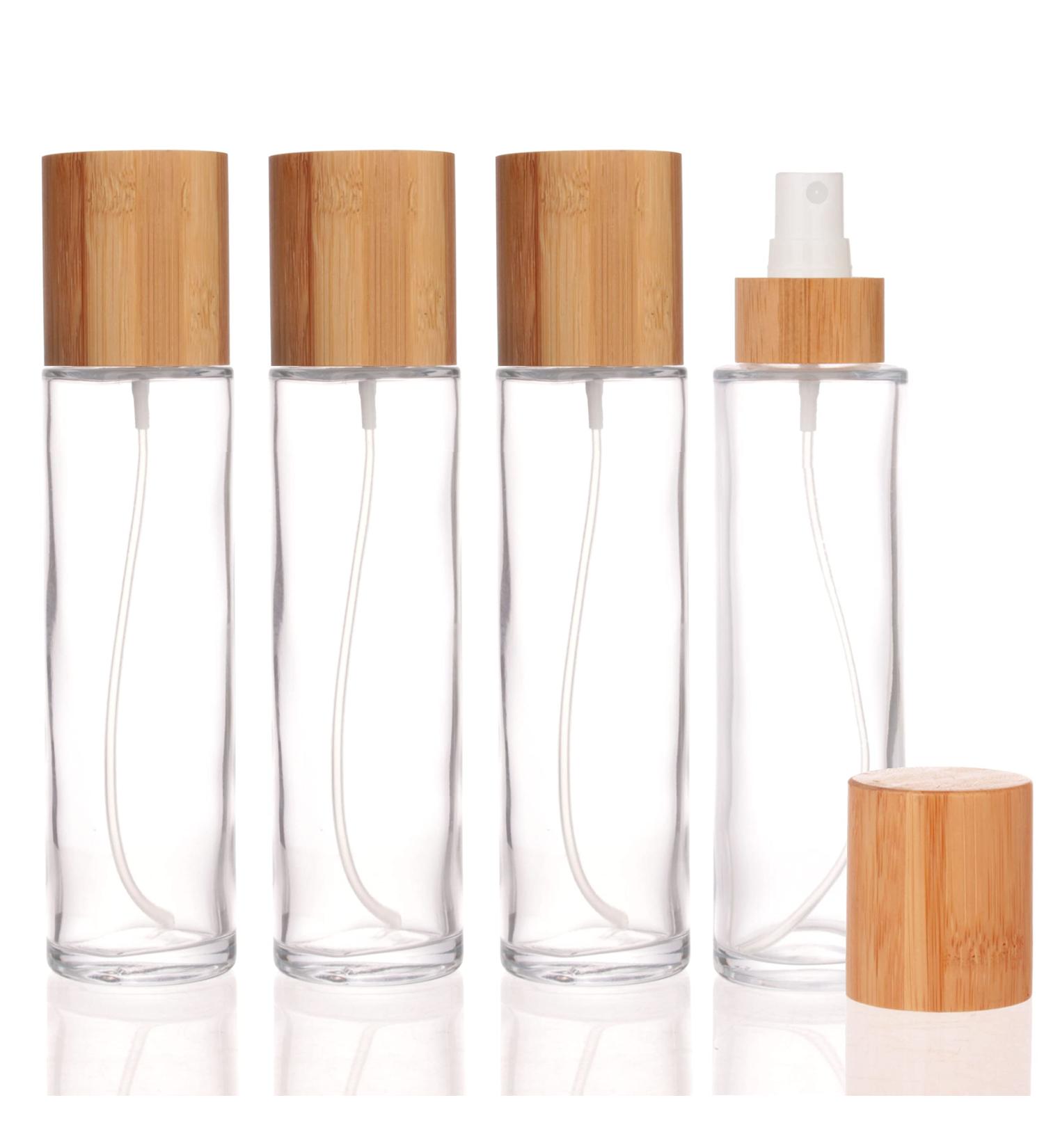 COSIDEA 4 pcs Empty 4oz /120ml bamboo lid clear glass spray bottle with fine mist despenser head for liquid perfume toiletries containers toner bottles 120ml Clear - Buy Online on GoSupps.com
