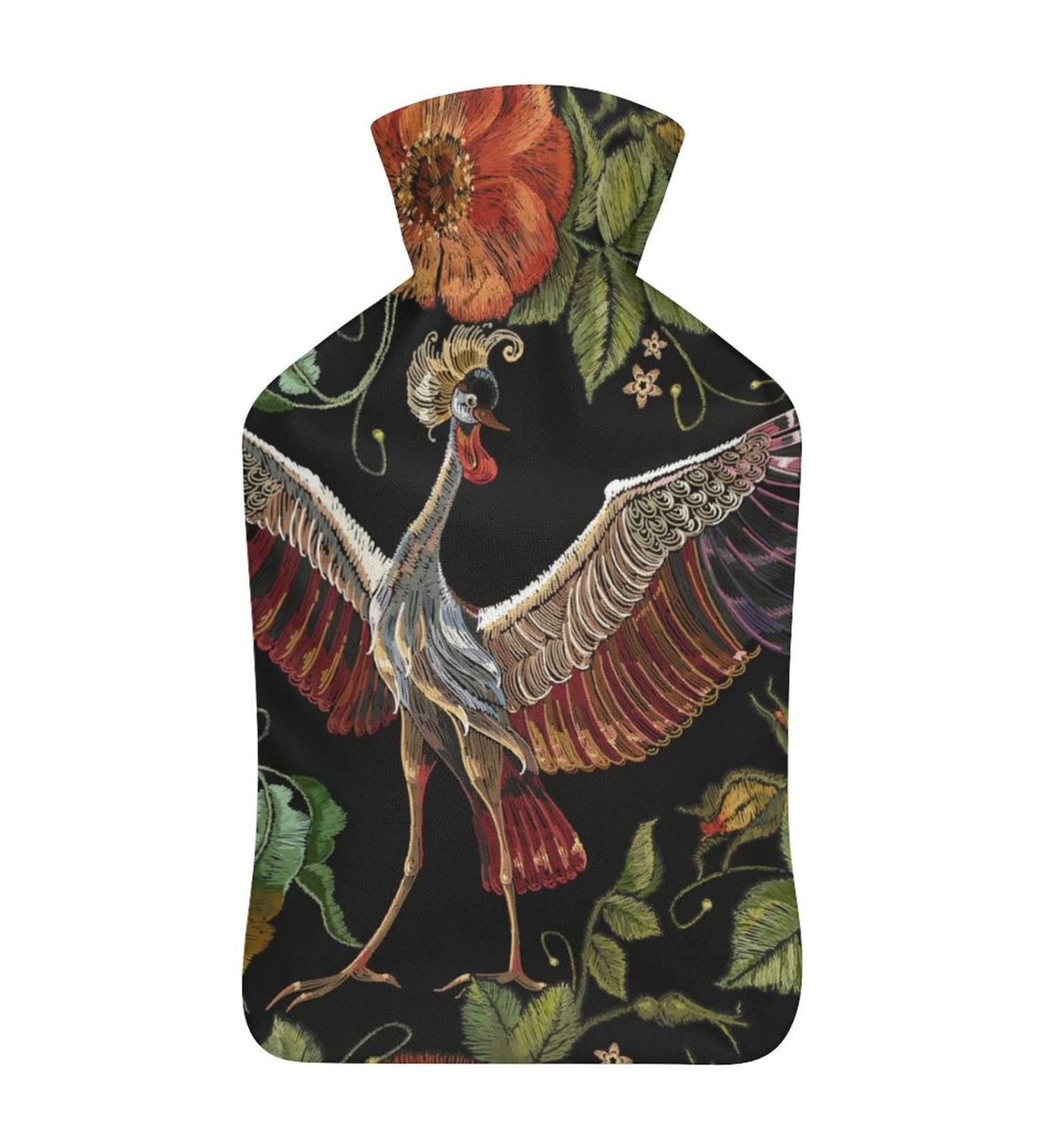 Birds Flowers Hot Water Bottle with Plush Cover | Hand Warmer for Adults & Children - 26.5x15.3cm - International Shipping Available - Buy Online on GoSupps.com
