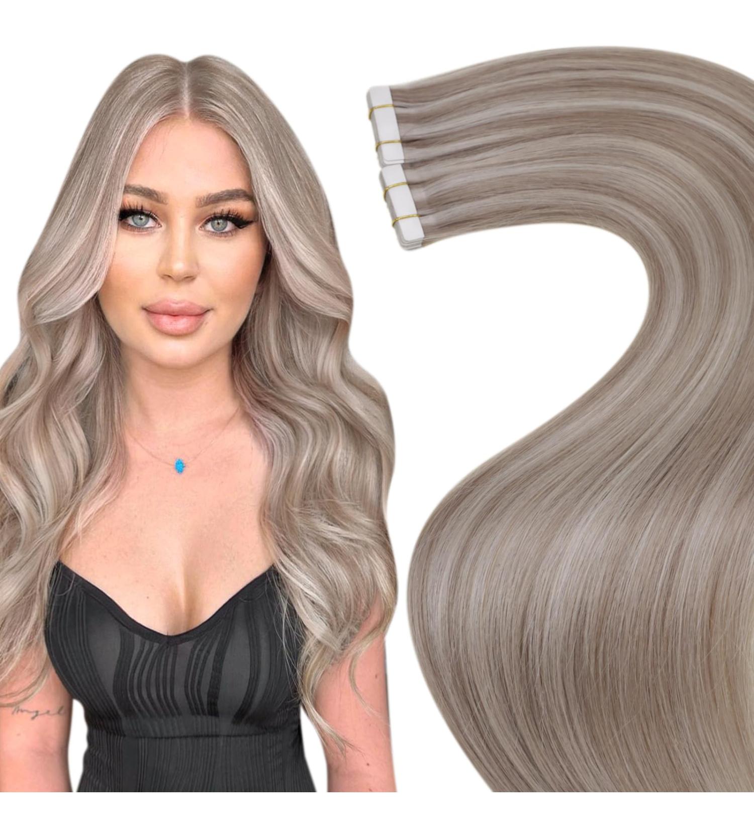 Buy Laavoo Real Hair Extensions Tape - Blond Highlight Tape-in Ashblond Platinblond 30cm Remy Human Hair #19/60 - 20PCs 50G - Buy Online on GoSupps.com