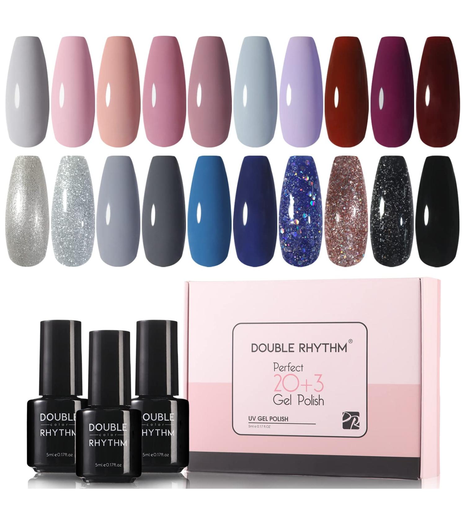 Double Rhythm 23 PCS Gel Nail Polish Kit - 20 Color Gels Nail Art Set - No Wipe Base & Top Coat - DIY Manicure At Home Salon - 5ml (Pack1-Starry Night) - Buy Online on GoSupps.com