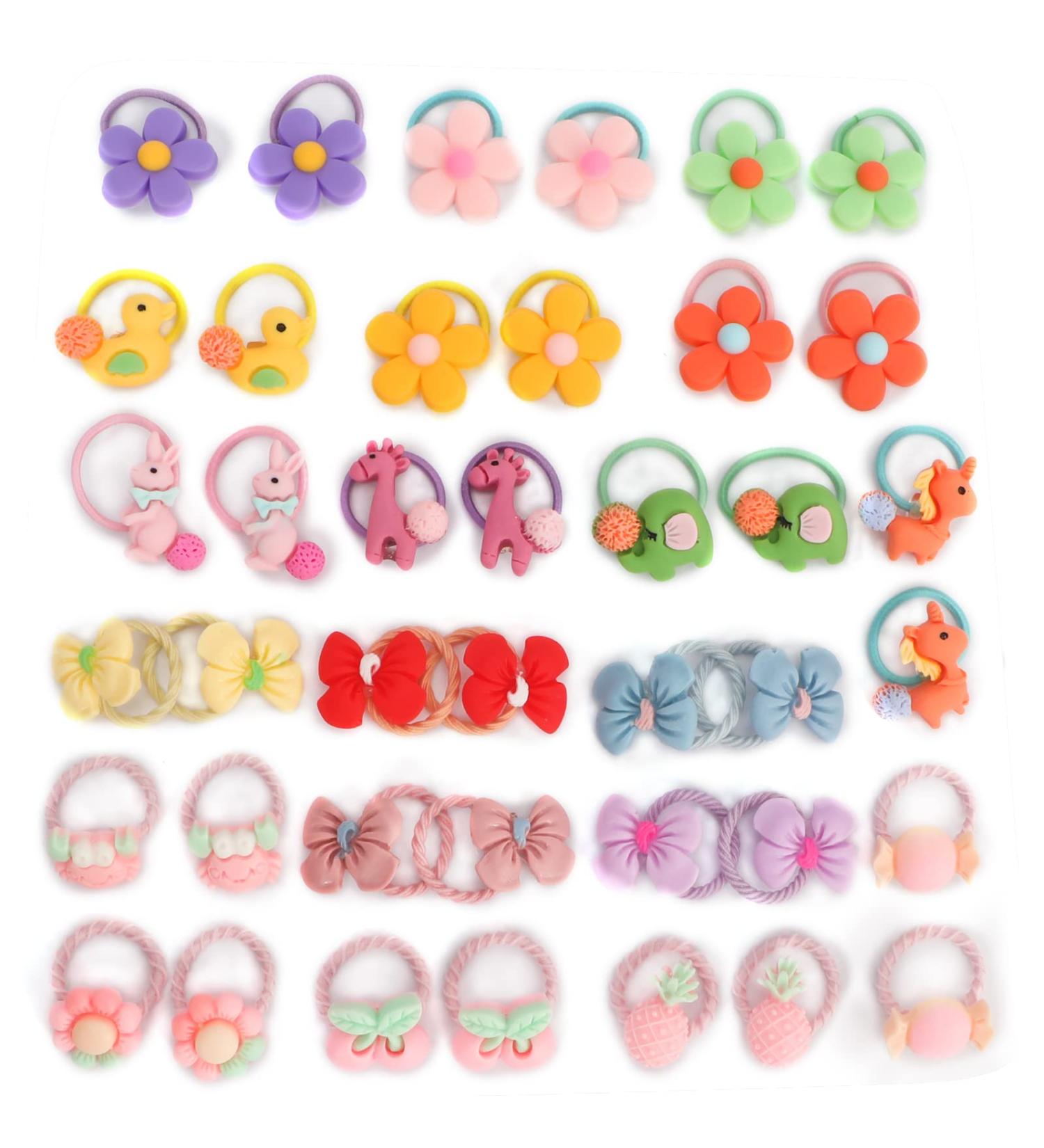 Unaone 40 PCS Cartoon Elastic Hair Bands for Girls - Cute Stretchable Rubber Hair Ties for Kids and Toddlers - Buy Online on GoSupps.com