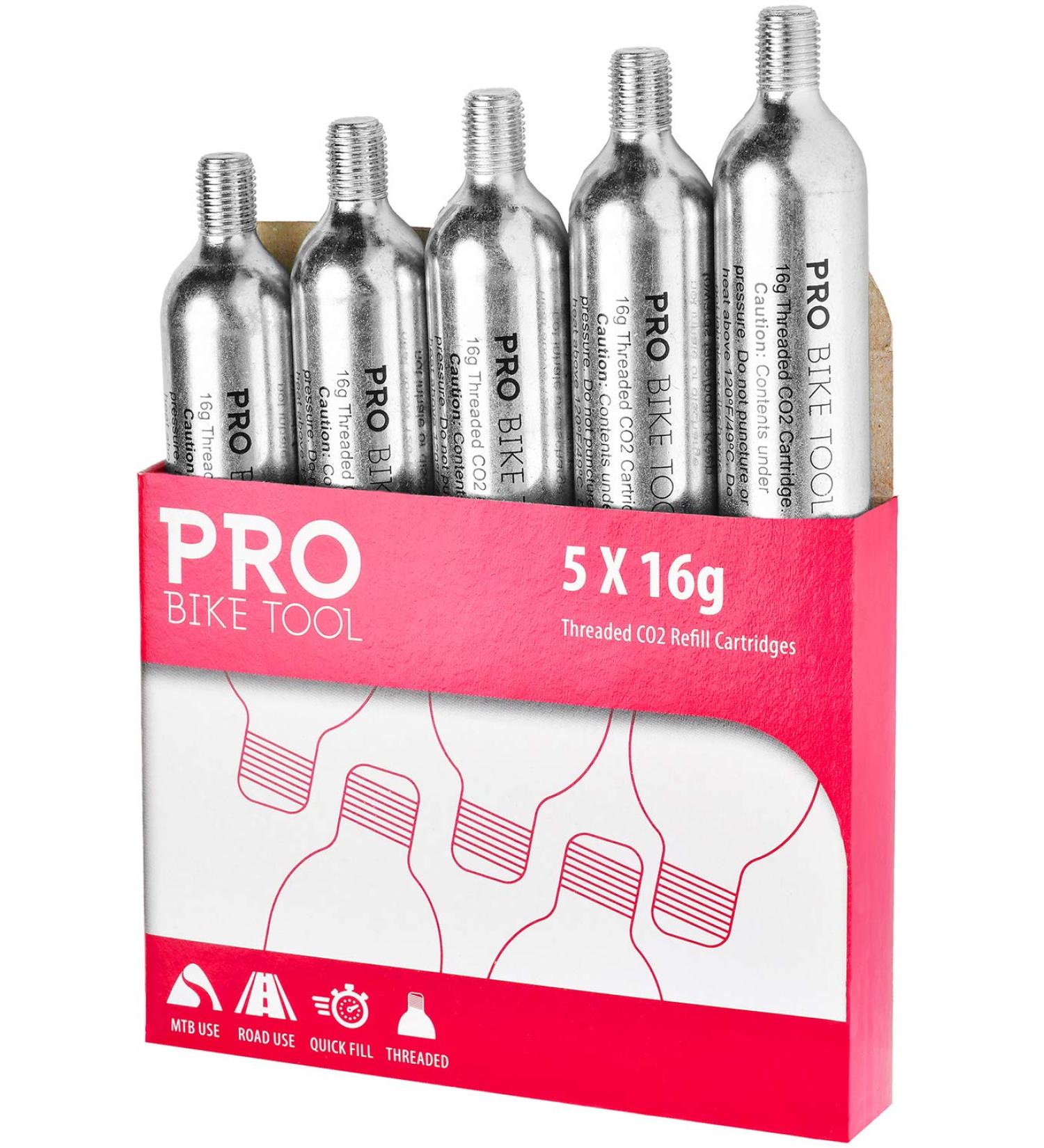 Threaded CO2 Cartridges 16g 5 Pack for Bike Tire Inflators - Quick Air Refill for Road & MTB Bikes - Buy Online on GoSupps.com