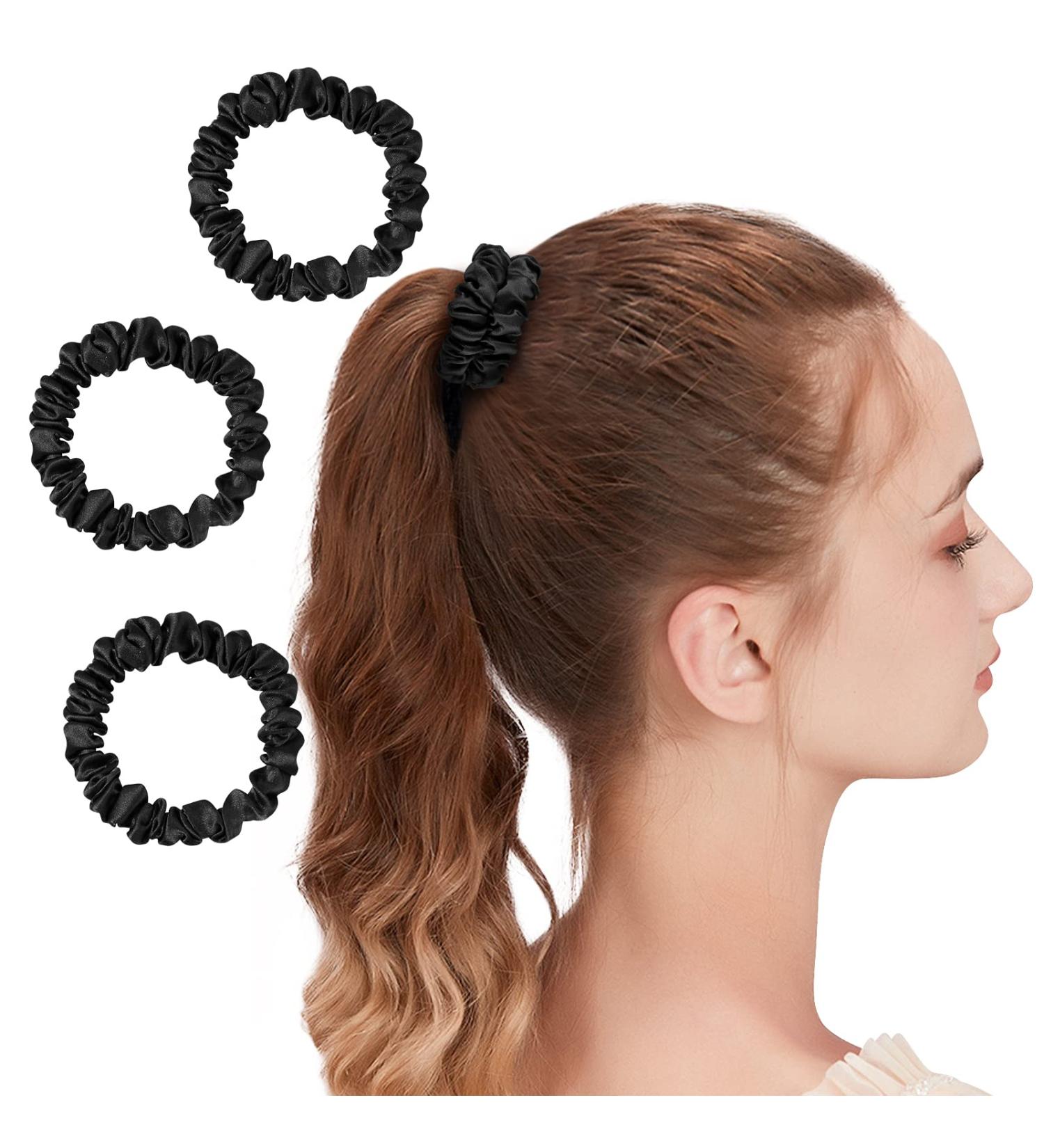 100% Silk Hair Ties Set - Osilk Small Scrunchies & Elastic Bands - 3 Black Hair Accessories for Braiding & Styling - Buy Online on GoSupps.com