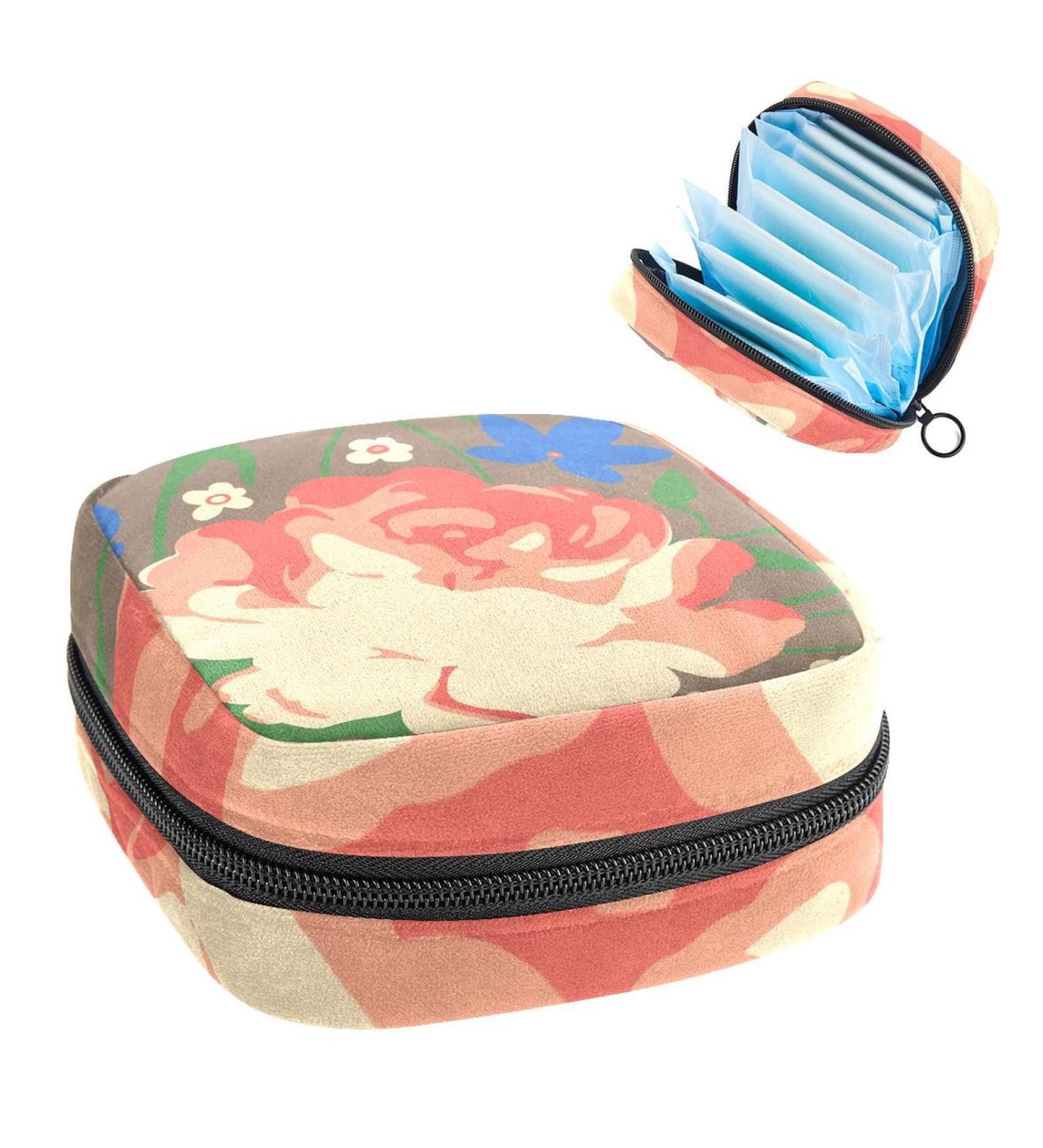 Watercolor Red Flower Period Bag - Sanitary Napkin Storage & Makeup Travel Pouch - Buy Online on GoSupps.com