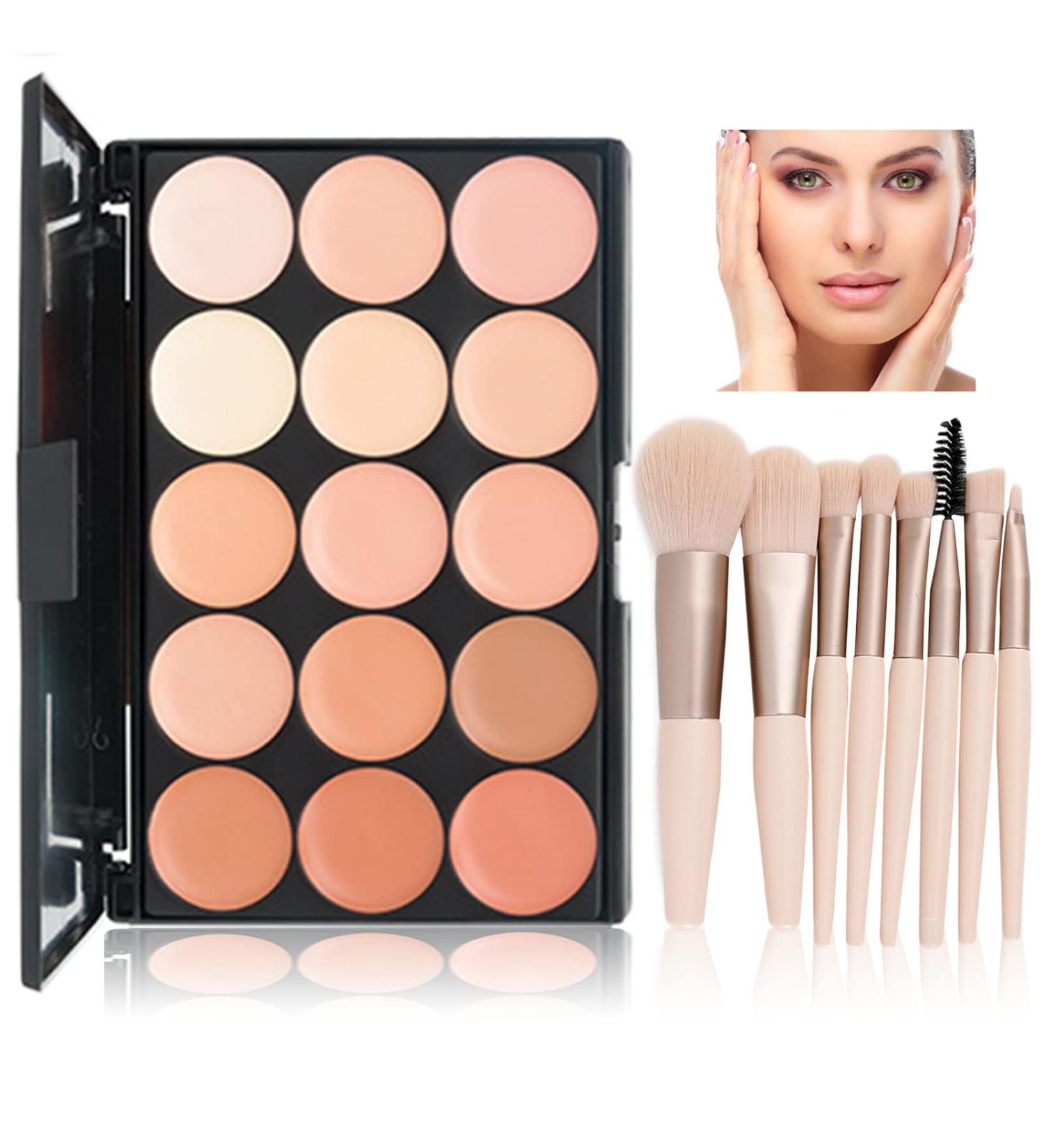 Wishesmar Concealer Palette | 15 Shades Color Corrector & Camouflage Concealer with 8 Makeup Brushes - Perfect for Daily & Professional Use - Buy Online on GoSupps.com