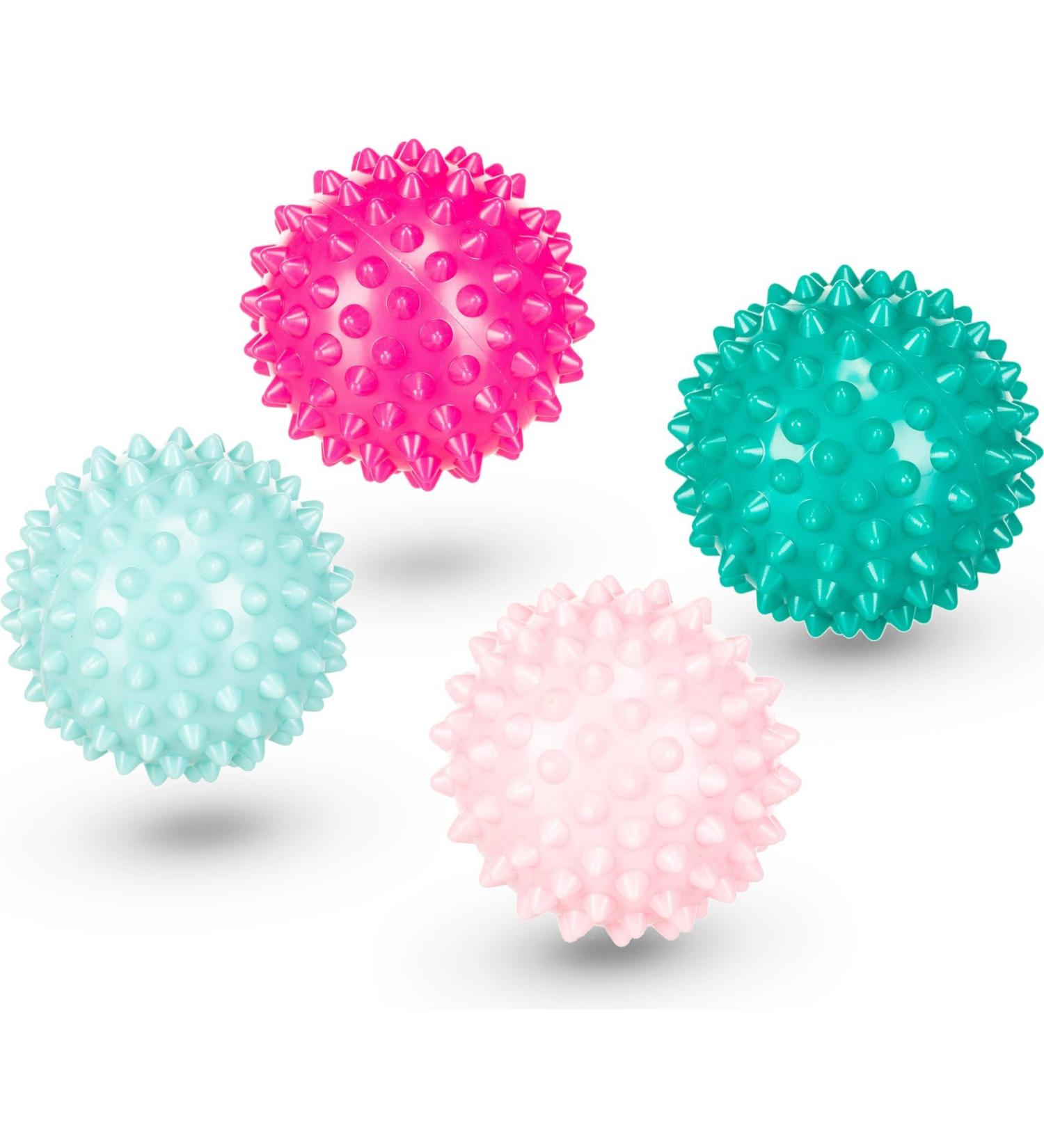 Massage ball set 4 -hedgehog ball hard nopping ball set perfect for trigger point therapy for stress reduction or for massage mini fascia ball - ball 6.5cm with a power bag cord strain (pink)