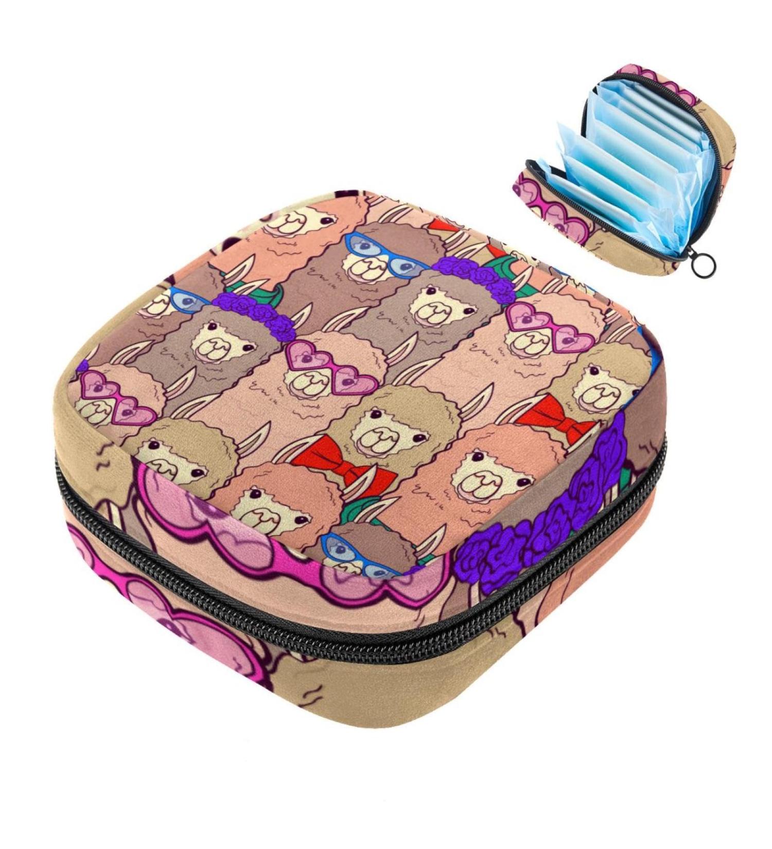 Portable Women's Binding-Up Bags for Menstrual Cups & Tampons | Multicolored Cartoon Alpaka Lamas for Teens - Buy Online on GoSupps.com