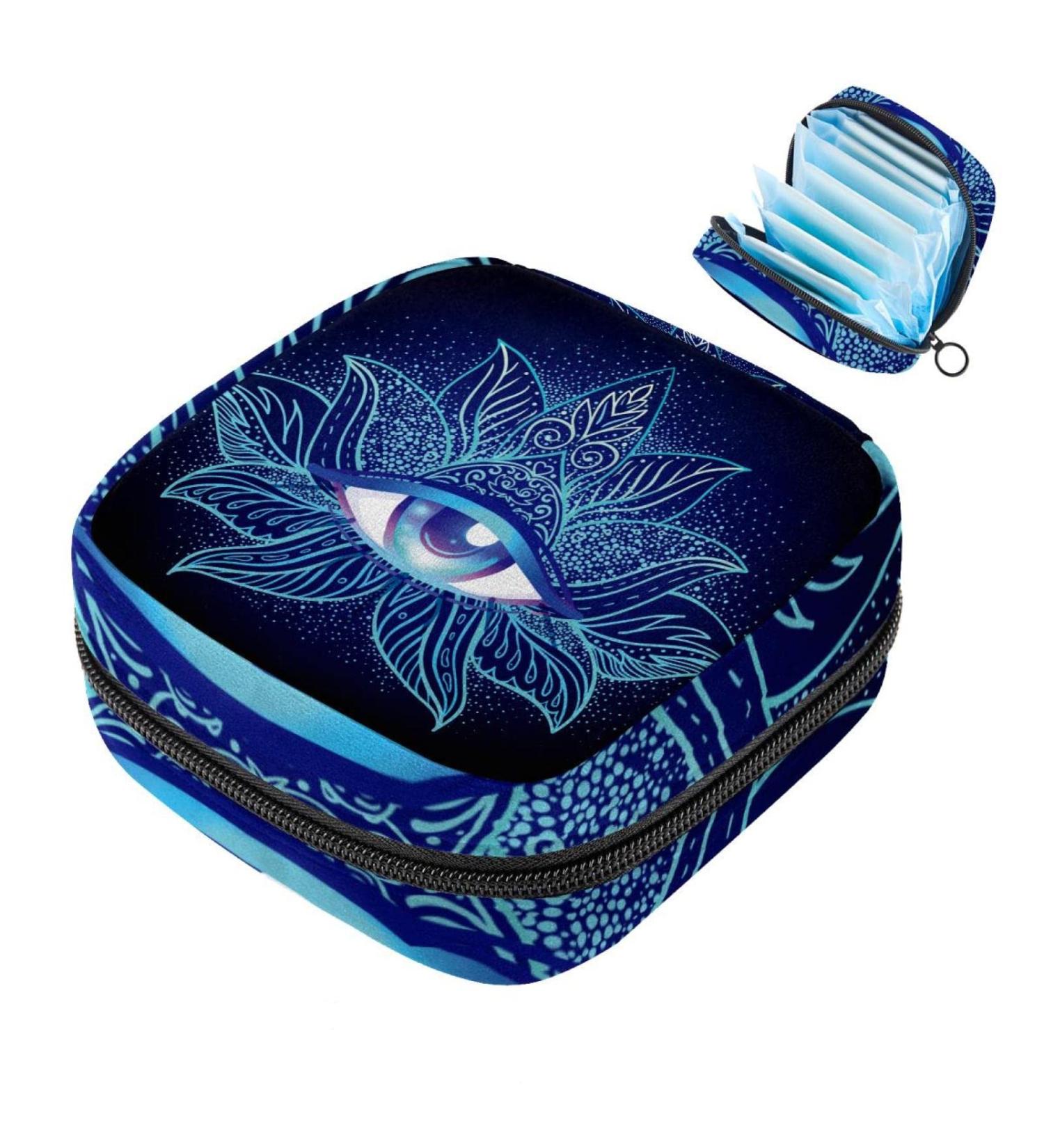 Blue Eye Chinese Kite Theme Menstrual Pad Storage Bag | Portable Zippered Bag for Women Teens & Girls - Buy Online on GoSupps.com