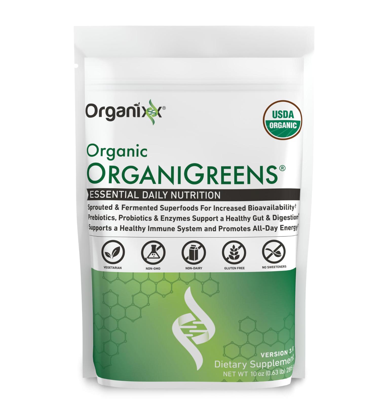 Organixx Greens Superfood Powder with Probiotic Digestive Enzymes Gluten Free Vegan Daily Super Greens Powder Supplement Drink Mix for Gut Health Immune Support & Energy Organic Non GMO 10 oz - Buy Online on GoSupps.com