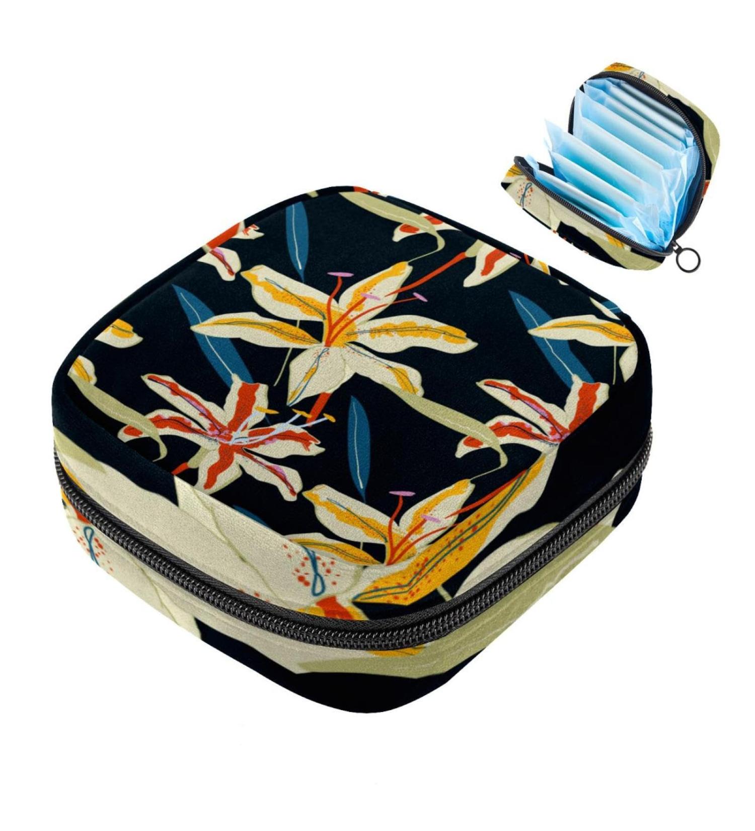Portable Women's Menstrual Cup Bags | Stylish & Functional Floral Design for Teens - Black & Multi-Colored - Buy Online on GoSupps.com