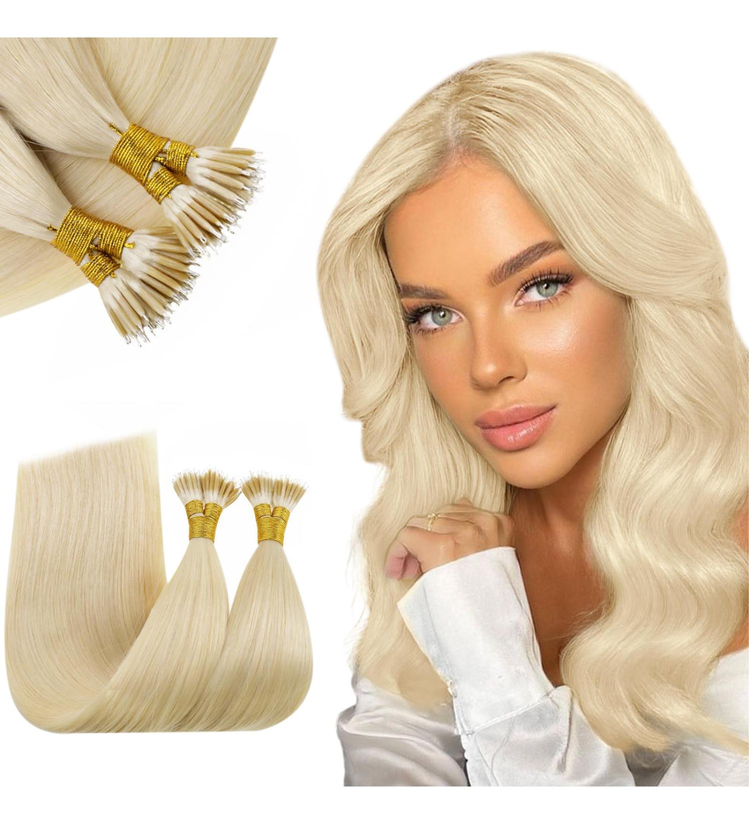 RUNATURE 20 Inch Platinum Blonde Nano Beads Hair Extensions - 100% Real Human Hair (50g) - A-Nano-#24 - Buy Online on GoSupps.com