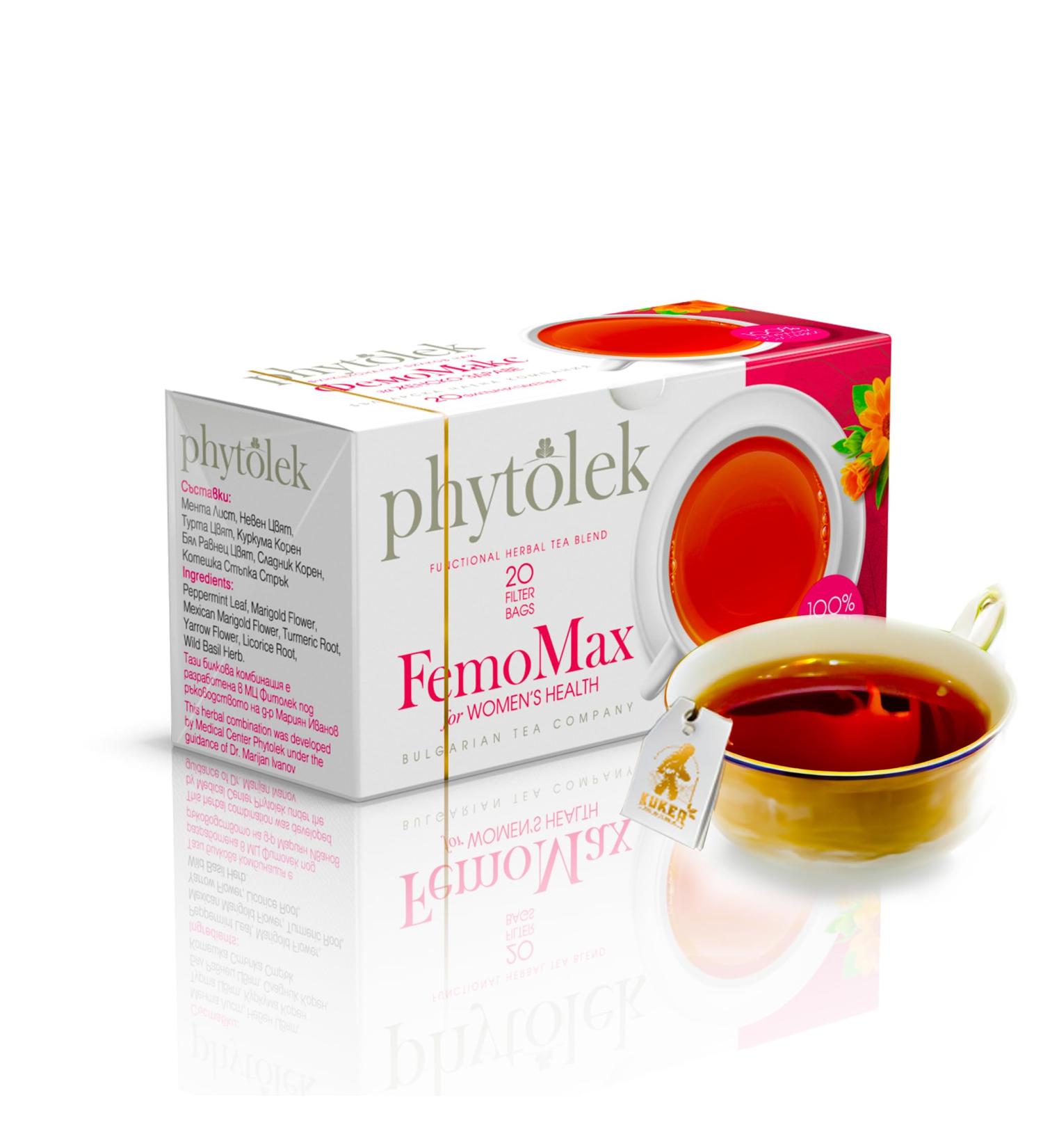 FemoMax Tea for Women's Health, Hormone Balance, and Fertility - Herbal Detox Tea with Mint, Calendula, Turmeric, Yarrow, and Liquorice - 30g, 20 Tea Bags - Buy Online on GoSupps.com