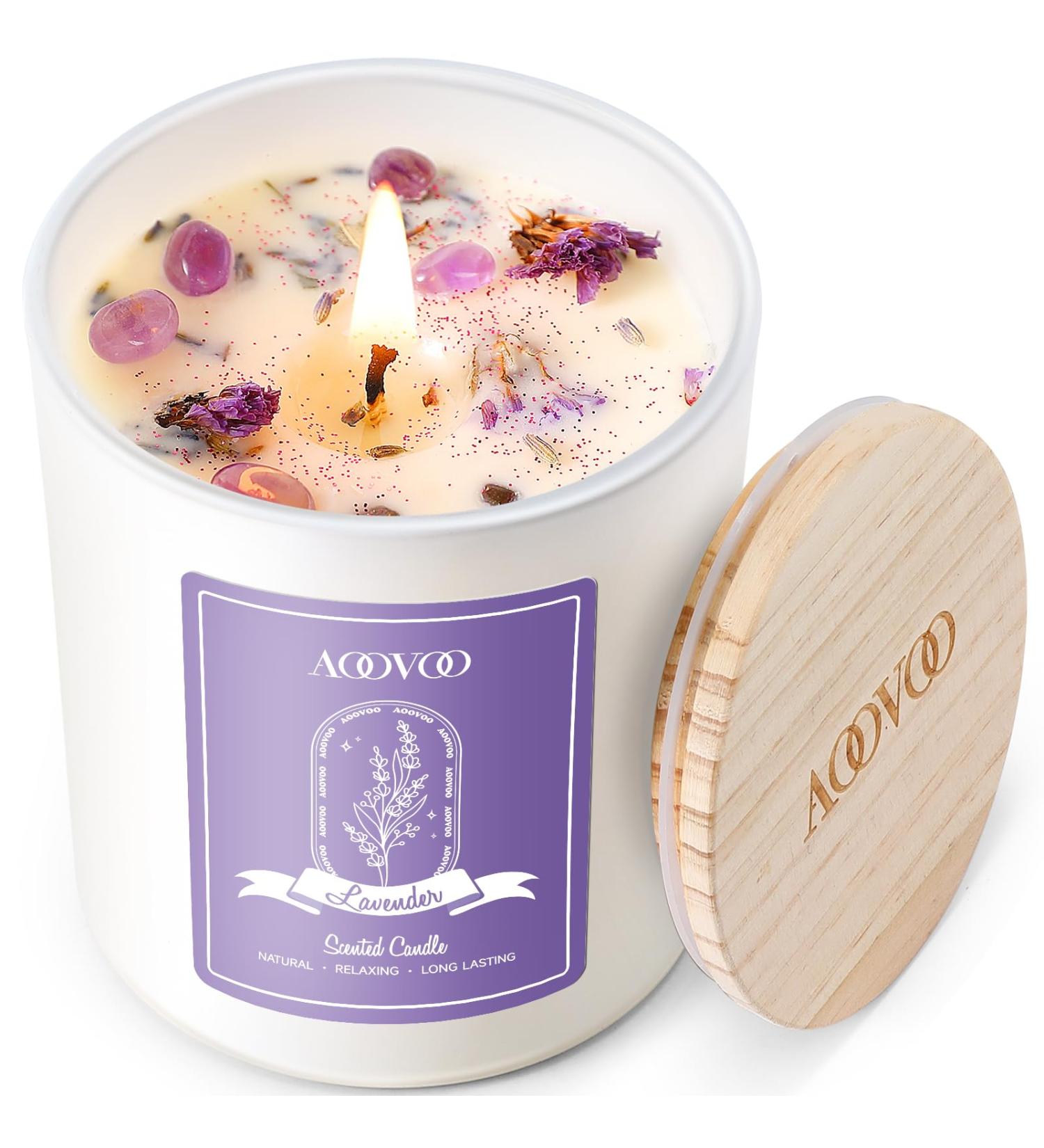 AOOVOO Lavender Scented Candles - Aromatherapy Soy Candle with Crystals | 10oz Gifts for Women & Moms - Perfect for Christmas & Birthdays - Buy Online on GoSupps.com
