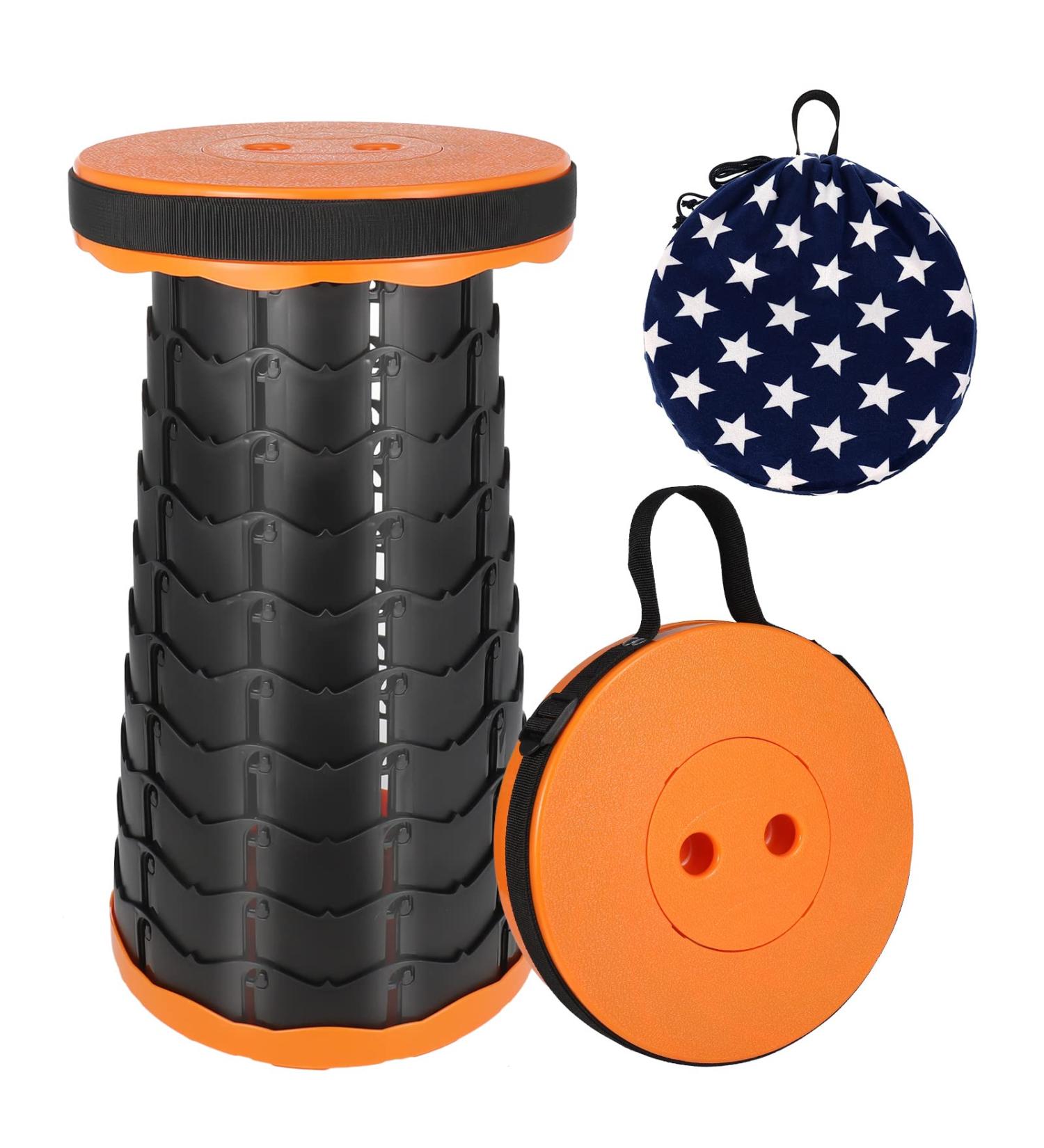 Portable Telescoping Stool: Lightweight Retractable Folding Seat | 600 lbs Capacity Chair for Camping, Fishing, Hiking - Orange (1 Pack) - Buy Online on GoSupps.com