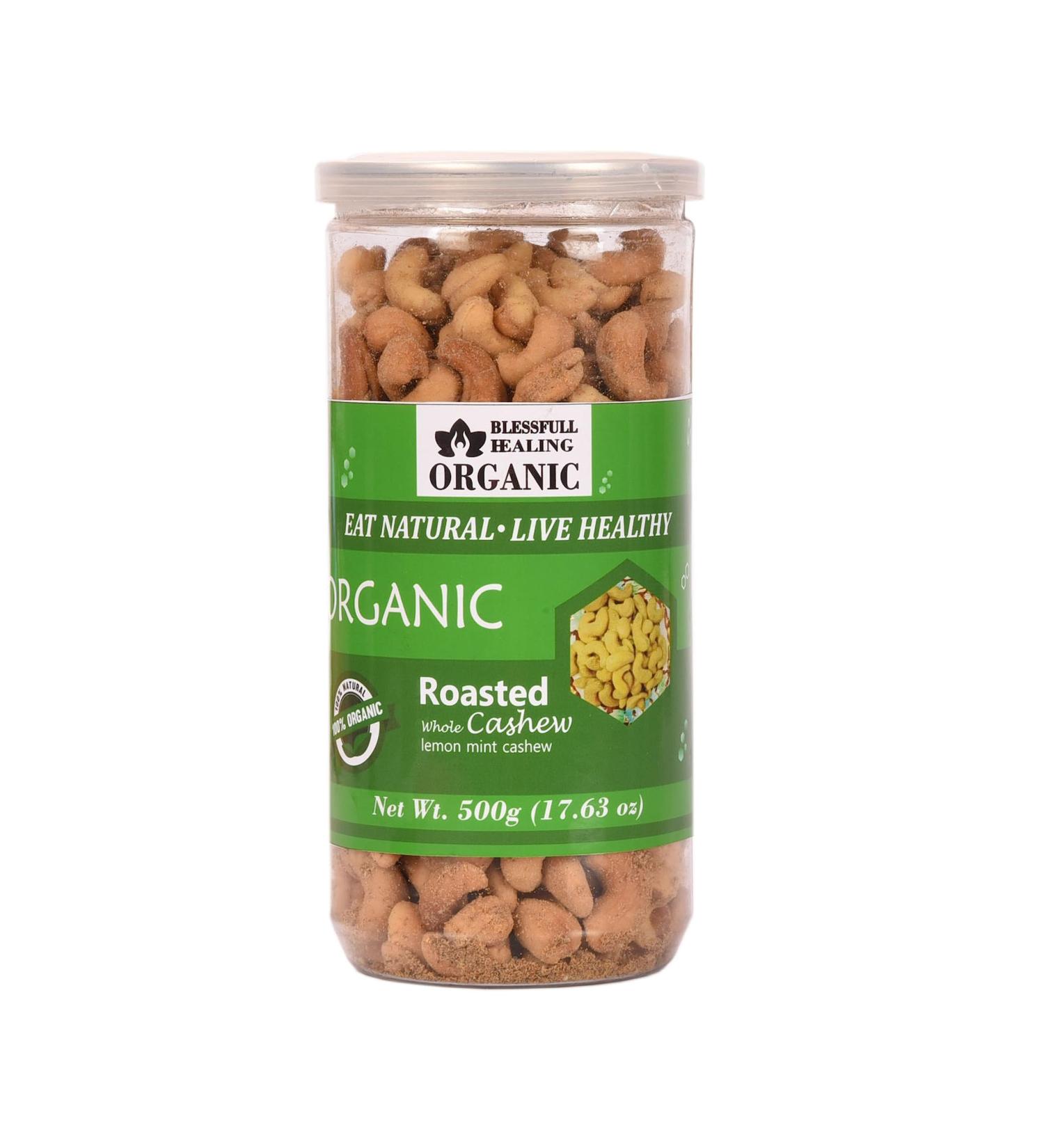 Blessfull Healing Organic Natural Vegan Lemon Mint Roasted Whole Cashew Nuts Crunchy Kaju 500 Gram - Buy Online on GoSupps.com