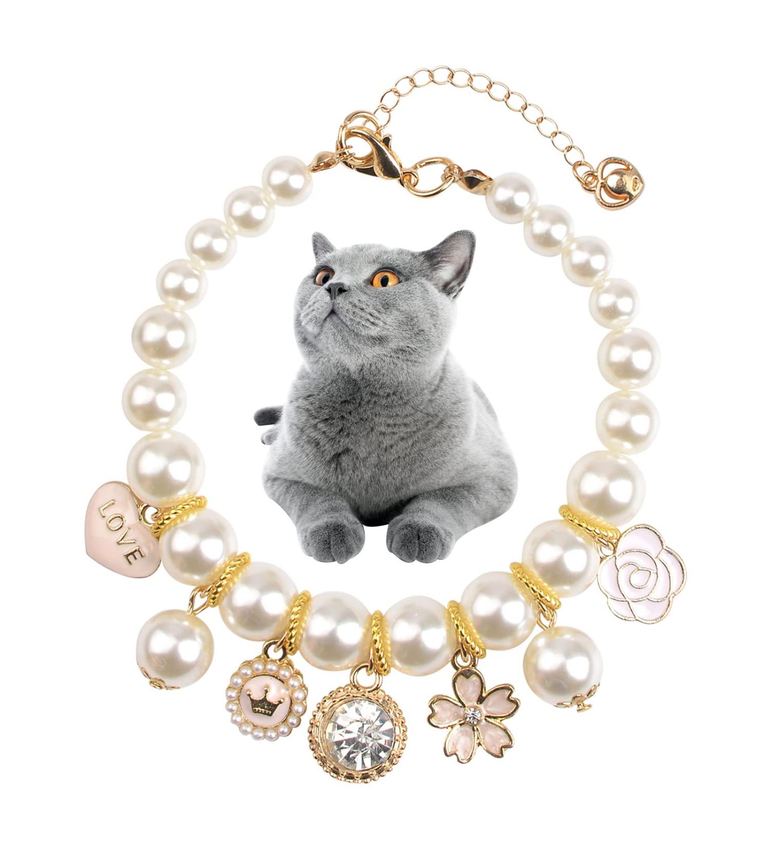 Shop Hacraho Pet Pearl Collar - Elegant Dog & Cat Necklace with Rhinestone for Small Pets - Buy Online on GoSupps.com