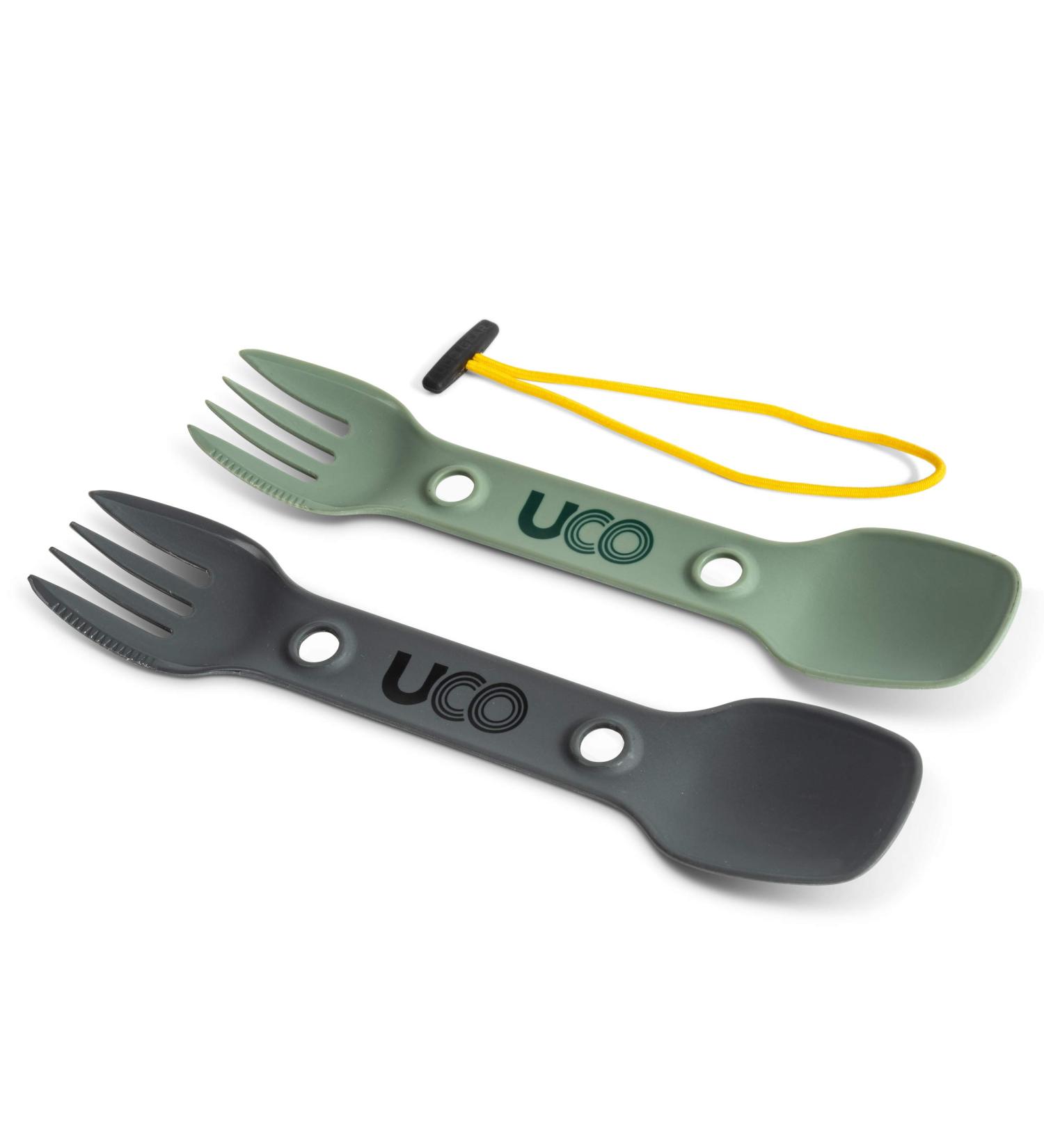 UCO Utility Spork 3-in-1 Combo Spoon-Fork-Knife Utensil 2-Pack - Gold/Sky Blue Green/Charcoal - Buy Online on GoSupps.com