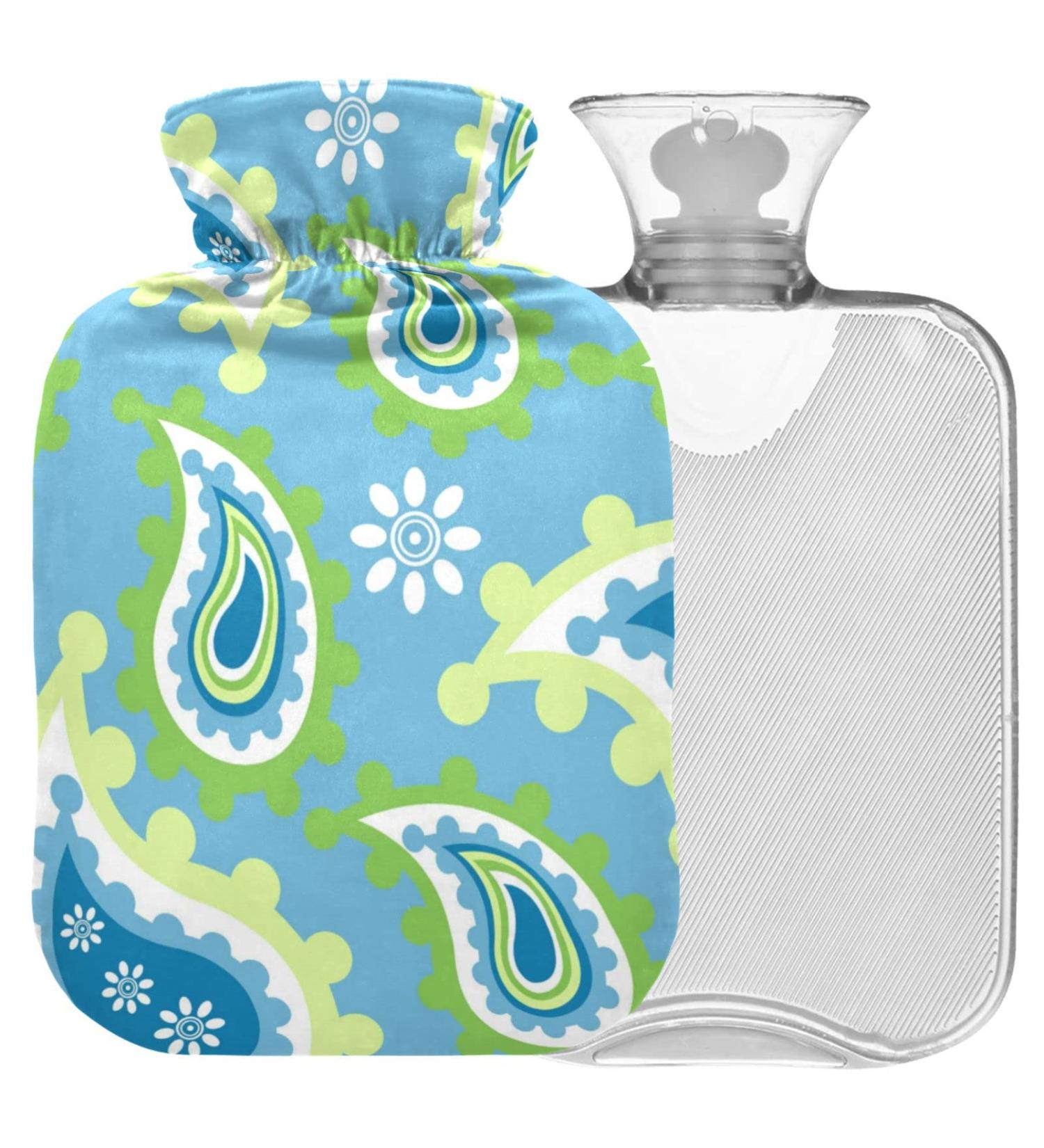 Naanle Blue Paisley Flowers Heat Bottle - 2L Large Transparent Hot Water Bottle for Heat & Cold Therapy - Pain Relief for Bed Hands & Feet - Buy Online on GoSupps.com