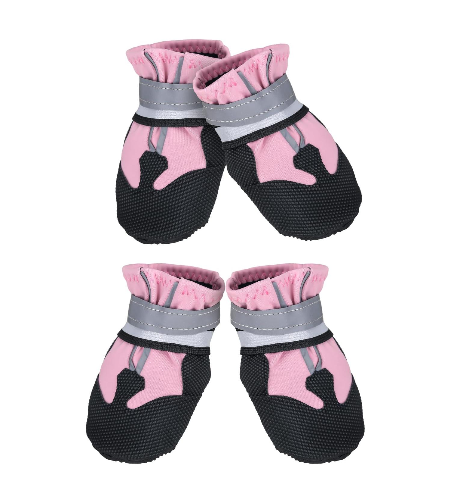 Reestboo Non-Slip Dog Shoes - 4 Pack Reflective Strap & Velcro Fastener for Small Dogs | Winter Protection Boots in Pink - Buy Online on GoSupps.com