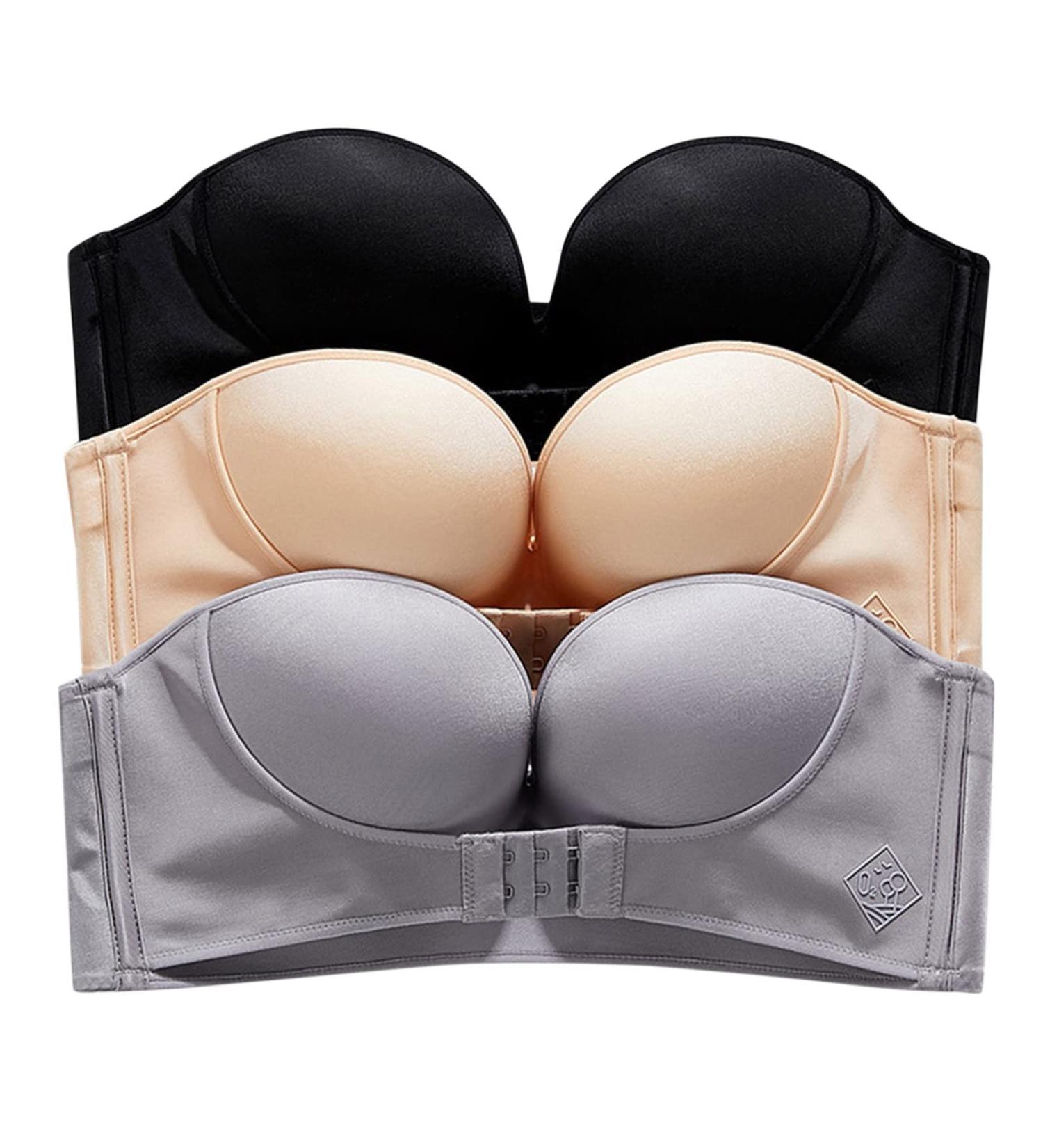 Buy Women's Solid Color Strapless Non-Slip Rimless Bras - C Cup Extra Large 3 Pack Multicolor - International Shipping Available - Buy Online on GoSupps.com