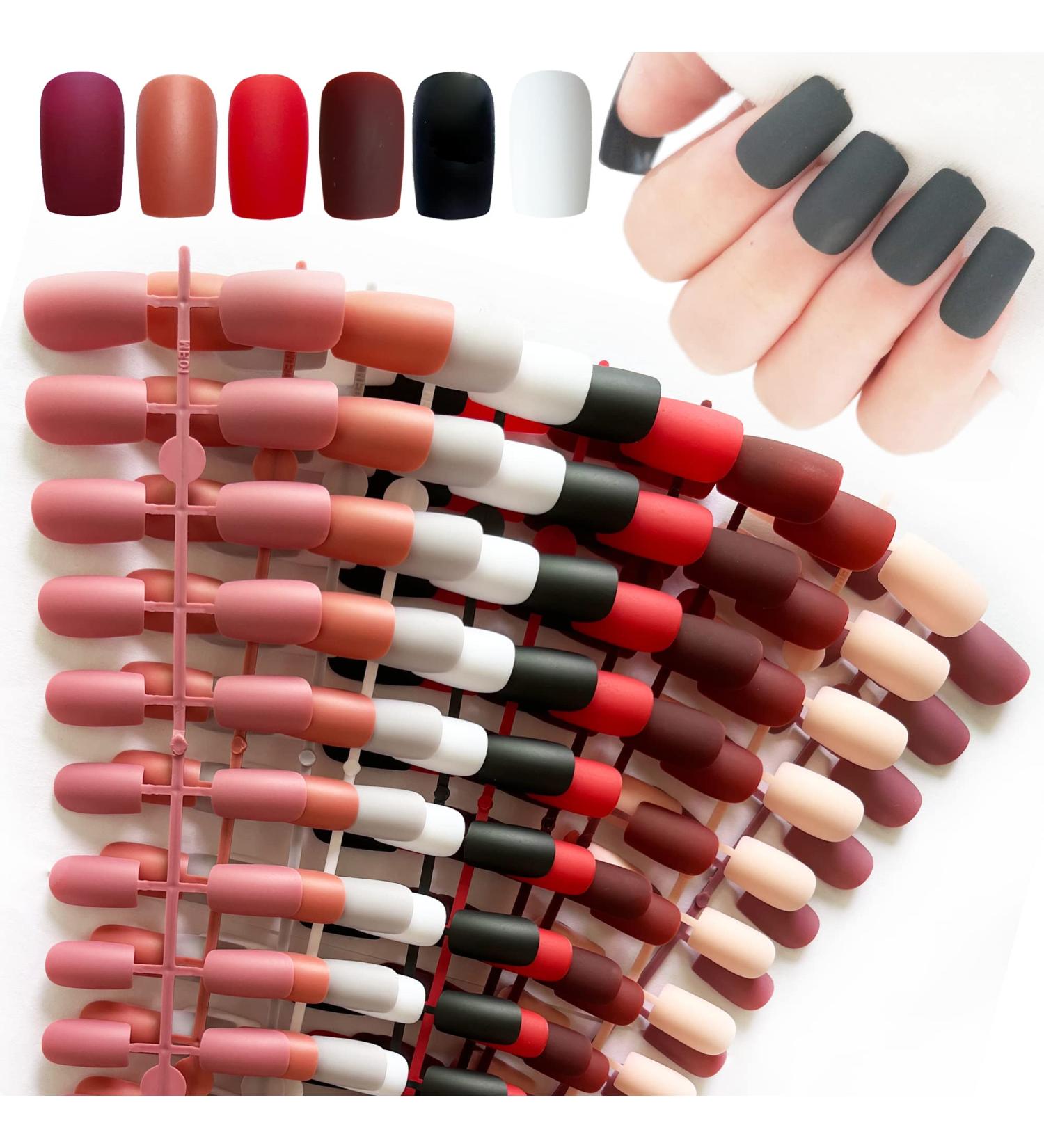 Bellelfin 240pcs Short Square Press on Nails - Matte Pure Colors Medium Length False Nail Tips for DIY Manicure - Buy Online on GoSupps.com