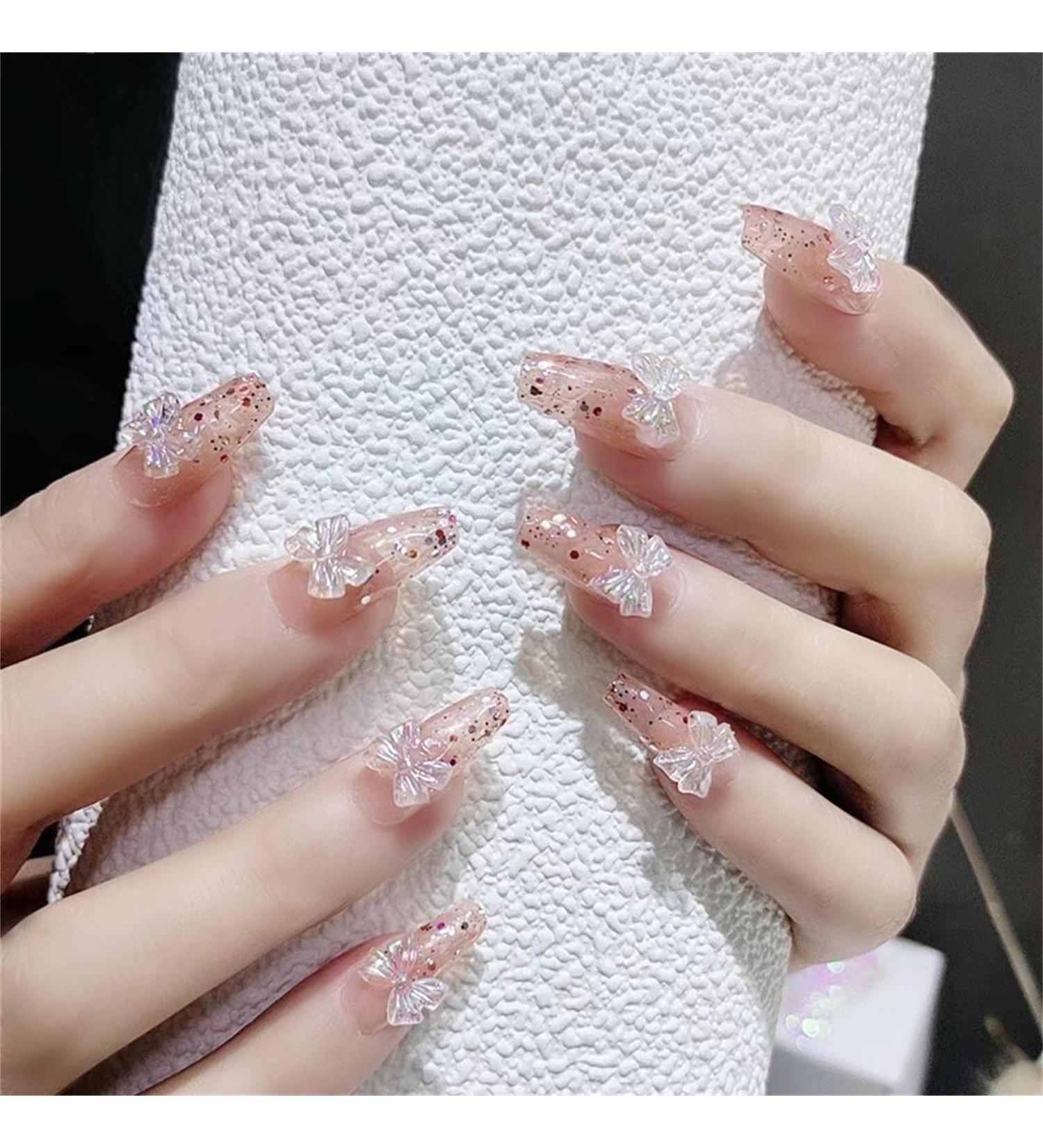 Press on Nails Long Trapezoid Fake Nails 24Pcs Shiny Butterfly Decoration False fingernail with Self-Adhesive Jelly Nail Glue Tabs Press On False Nails - Buy Online on GoSupps.com