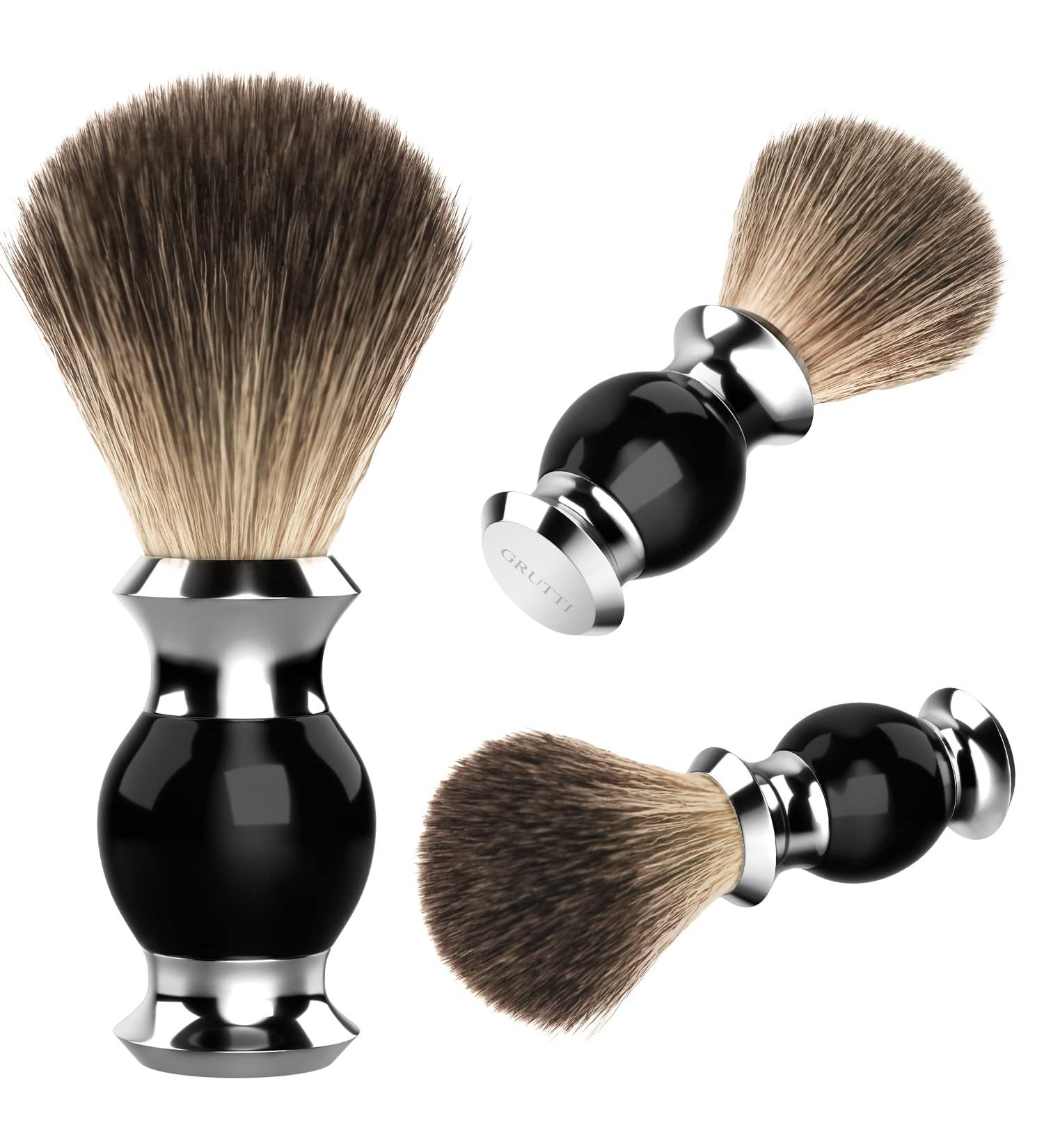 Grutti Razor Brush - Premium Soft Roof Hair Shaving Brush | Black Resin & Metal Handle | Ideal for Wet Shaving & Gift for Gentlemen - Buy Online on GoSupps.com