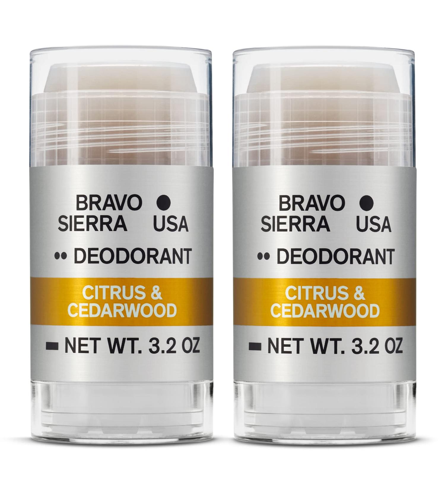 Bravo Sierra Aluminum-Free Natural Deodorant for Men 2-Pack - Citrus & Cedarwood - 3.2 oz - Paraben-Free, Baking Soda Free - Vegan & Cruelty-Free - Buy Online on GoSupps.com