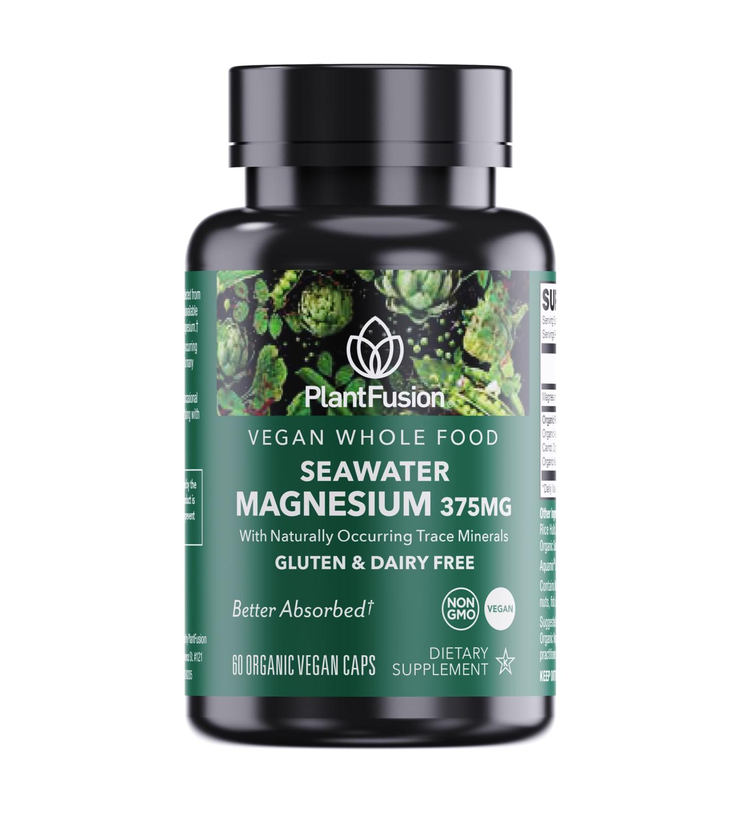 PlantFusion Vegan Magnesium Complex 375mg from Sea Water Bioavailable Marine Magnesium with Fermented Organic Whole Food Blend Non-GMO Muscle & Relaxation Support 60 Cap 60 Count (Pack of 1) - Buy Online on GoSupps.com