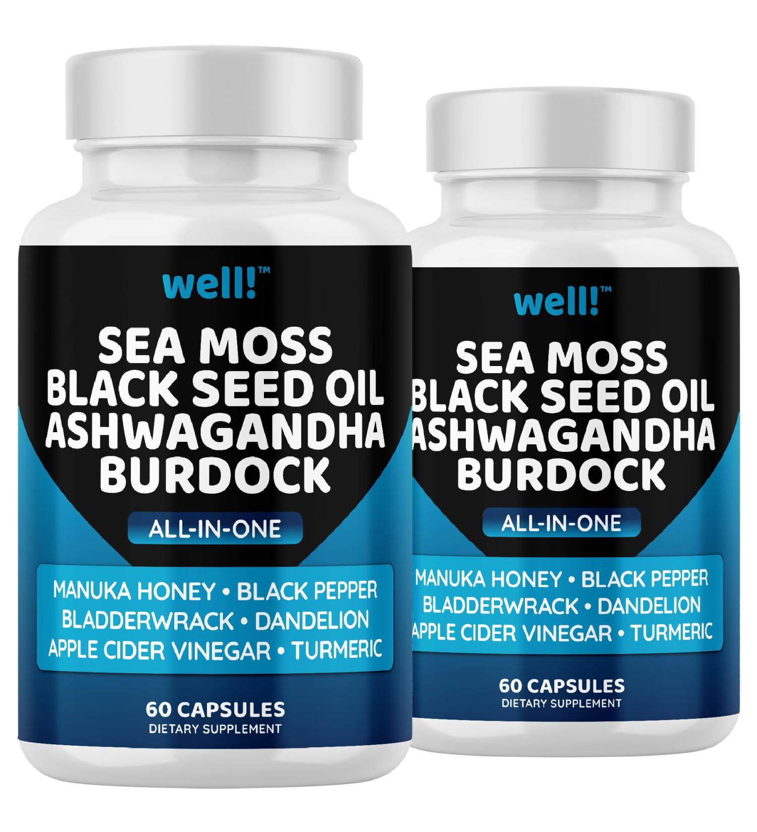 Sea Moss & Super Antioxidants Supplement - 3000mg Sea Moss 2000mg Black Seed Oil Ashwagandha Turmeric & More - 120 Count (Pack of 2) | International Shipping Available - Buy Online on GoSupps.com