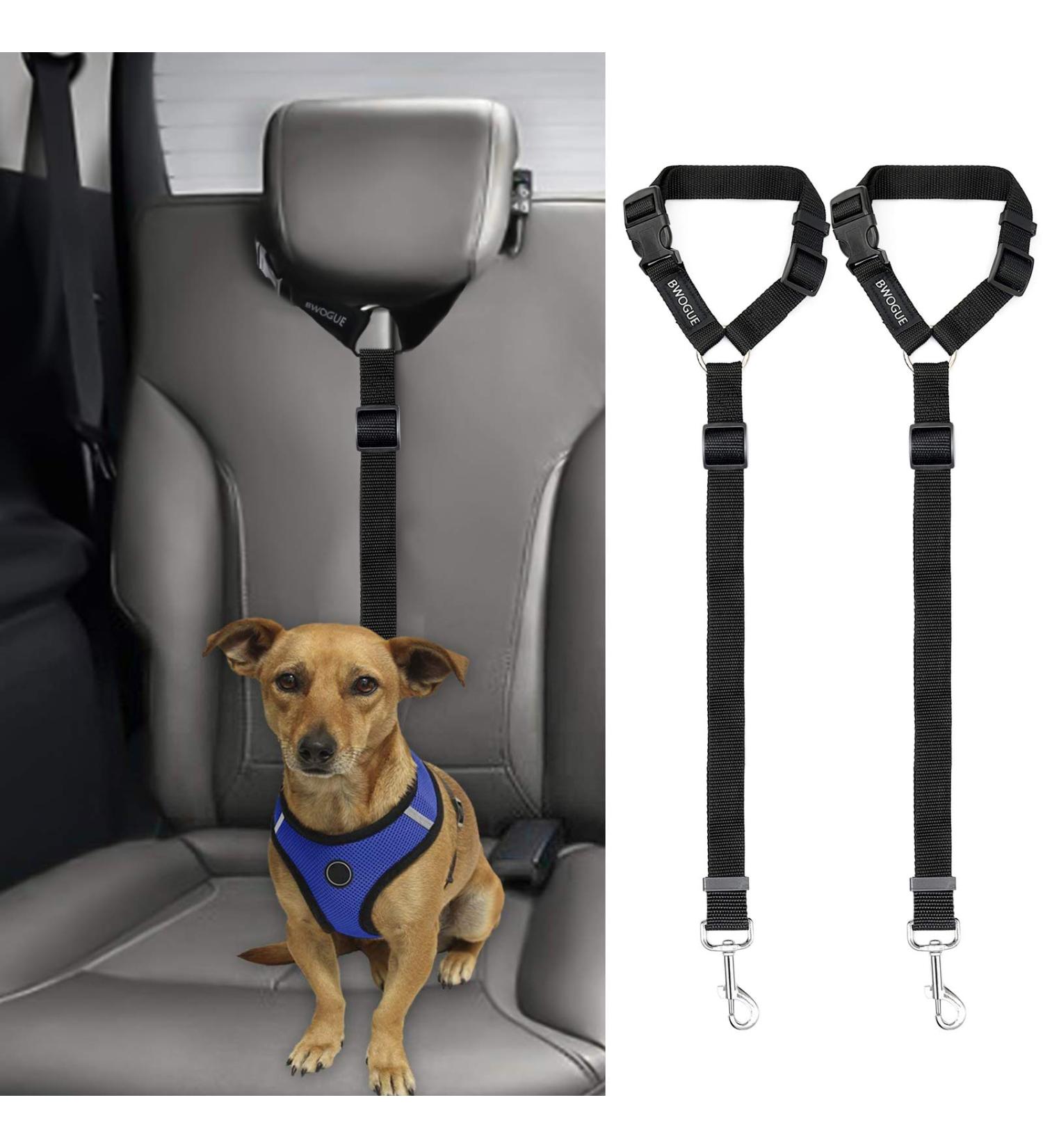 BWOGUE 2 Pack Adjustable Nylon Dog Safety Seat Belt Straps for Car Headrest - Black - Buy Online on GoSupps.com