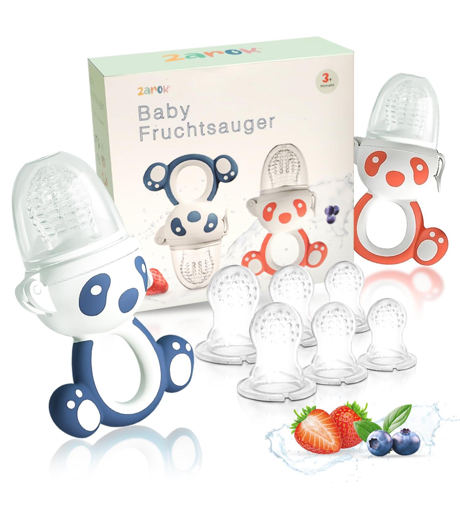 Zarok BPA-Free Fruit Sucker for Babies | Baby Dental Aid & Bite Ring | 2 Pieces Blue/Orange | Safe Baby Accessories for 3 Months+ - Buy Online on GoSupps.com