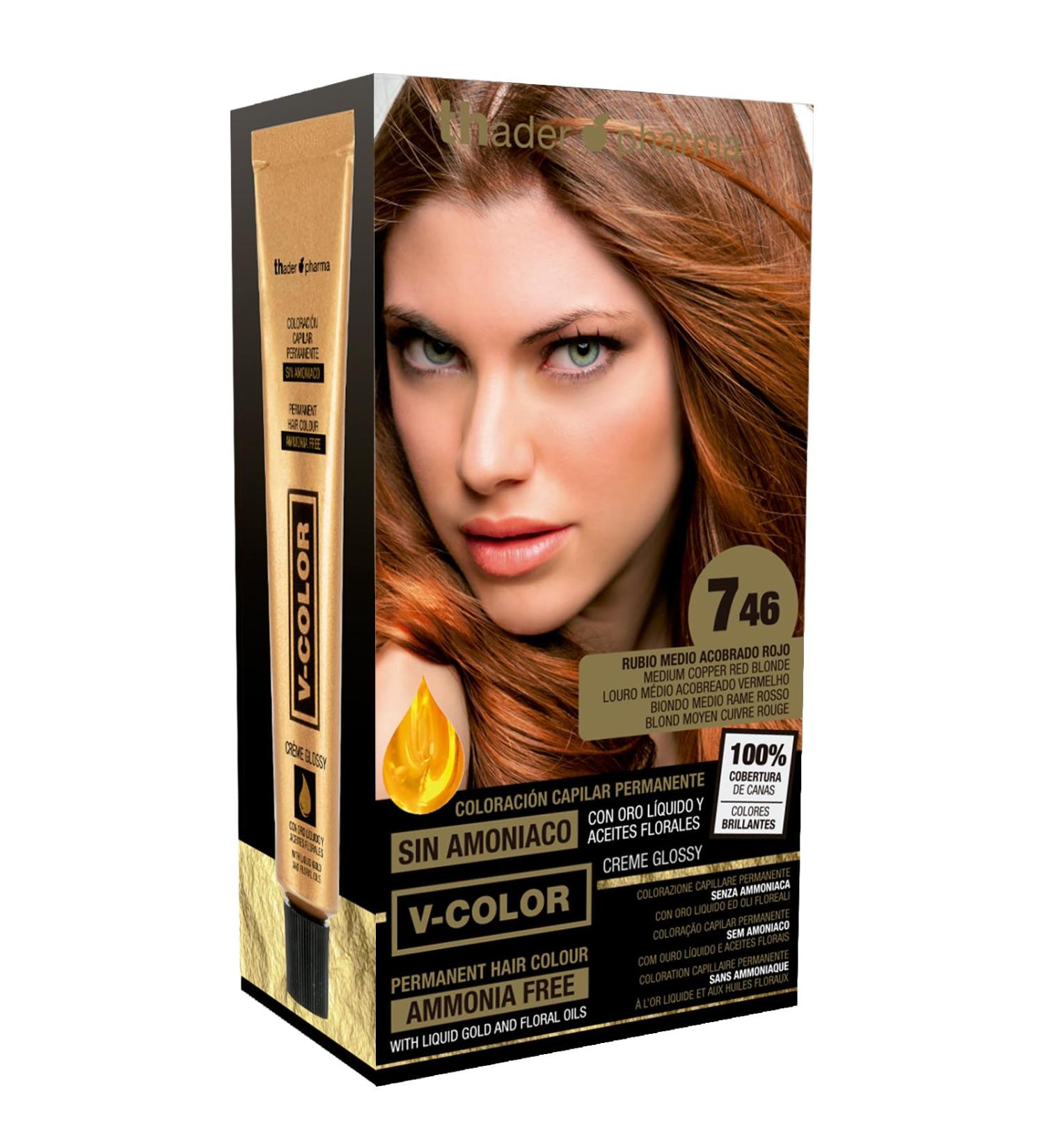 Thader Th Pharma VColor Permanent Color Set without ammonia with liquid gold 100 gray coverage 120 ml no 746 medium blonde crowned red No 746 medium blonde curved red 1 Unidad Paquete de 1 - Buy Online on GoSupps.com