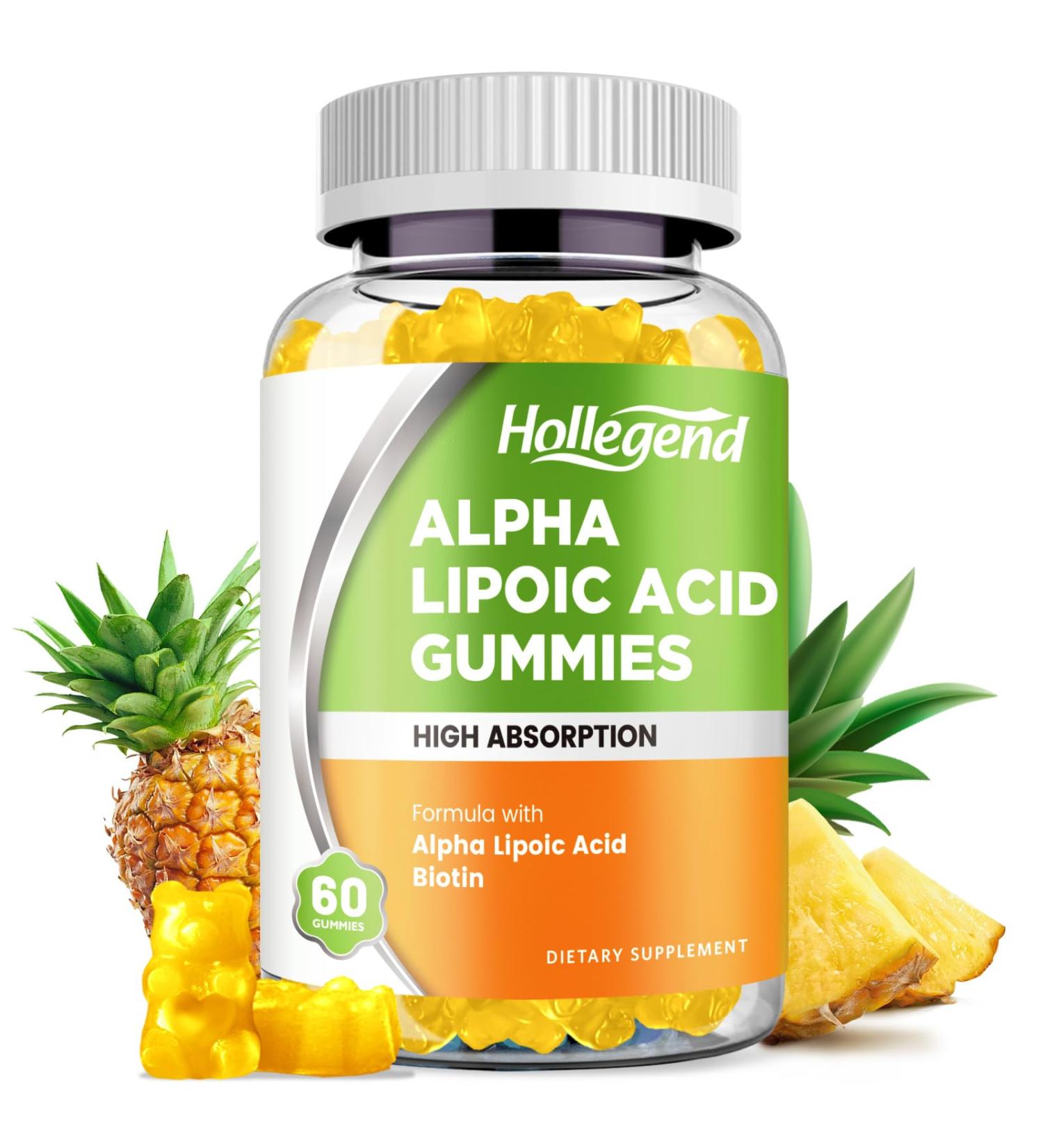 Alpha Lipoic Acid Gummies 1000mg - Sugar Free High Absorption ALA Supplement for Antioxidant Brain & Nerve Support - Pineapple Flavor - 60 Chews - Buy Online on GoSupps.com