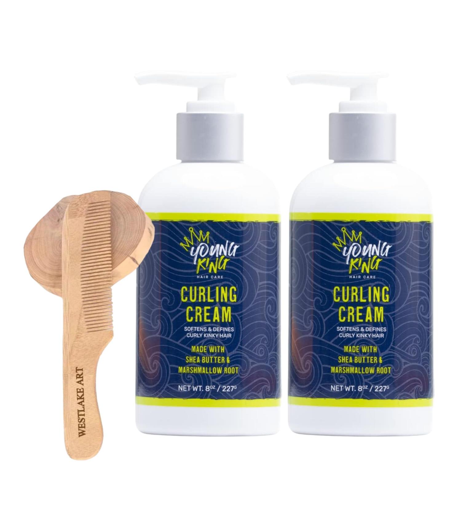 YOUNG KING HAIR CARE Curling Cream 8 Oz - Kids Curl Cream with Marshmallow Root & Shea Butter Moisturizing & Defining No Sulfates/Parabens Includes Wooden Comb - International Shipping Available - Buy Online on GoSupps.com