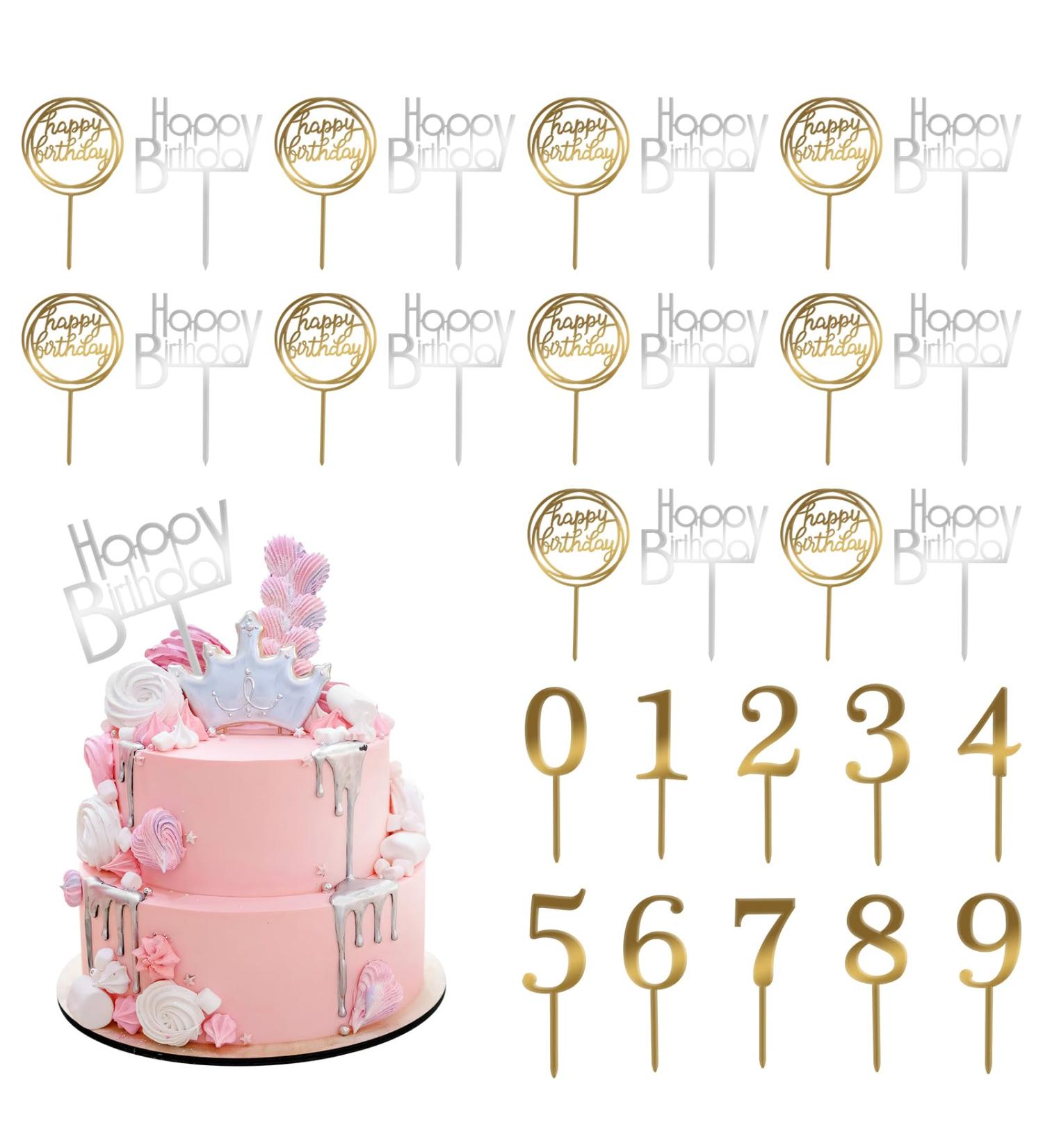 Acrylic Cake Topper 30PCS Happy Birthday Cake Topper Acrylic Cake Number 0-9 Birthday Cake Pick Cupcake Toppers for Birthday Party Cake Desserts Pastries Decorations - Buy Online on GoSupps.com
