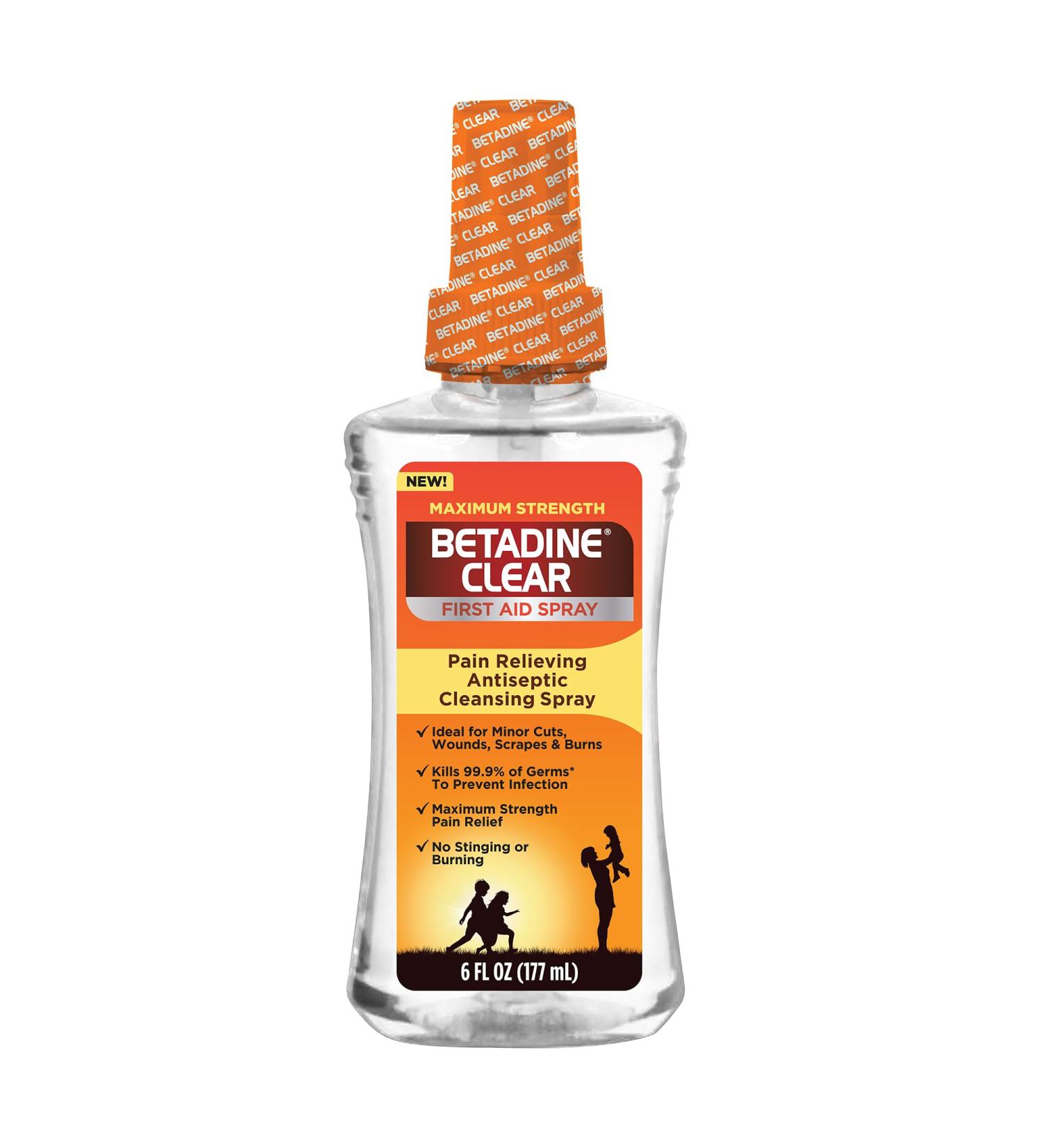 BETADINE Clear First Aid Spray - Max Strength Antiseptic Pain Relief No Stinging Kills 99.9% Germs 6 oz - International Shipping Available - Buy Online on GoSupps.com